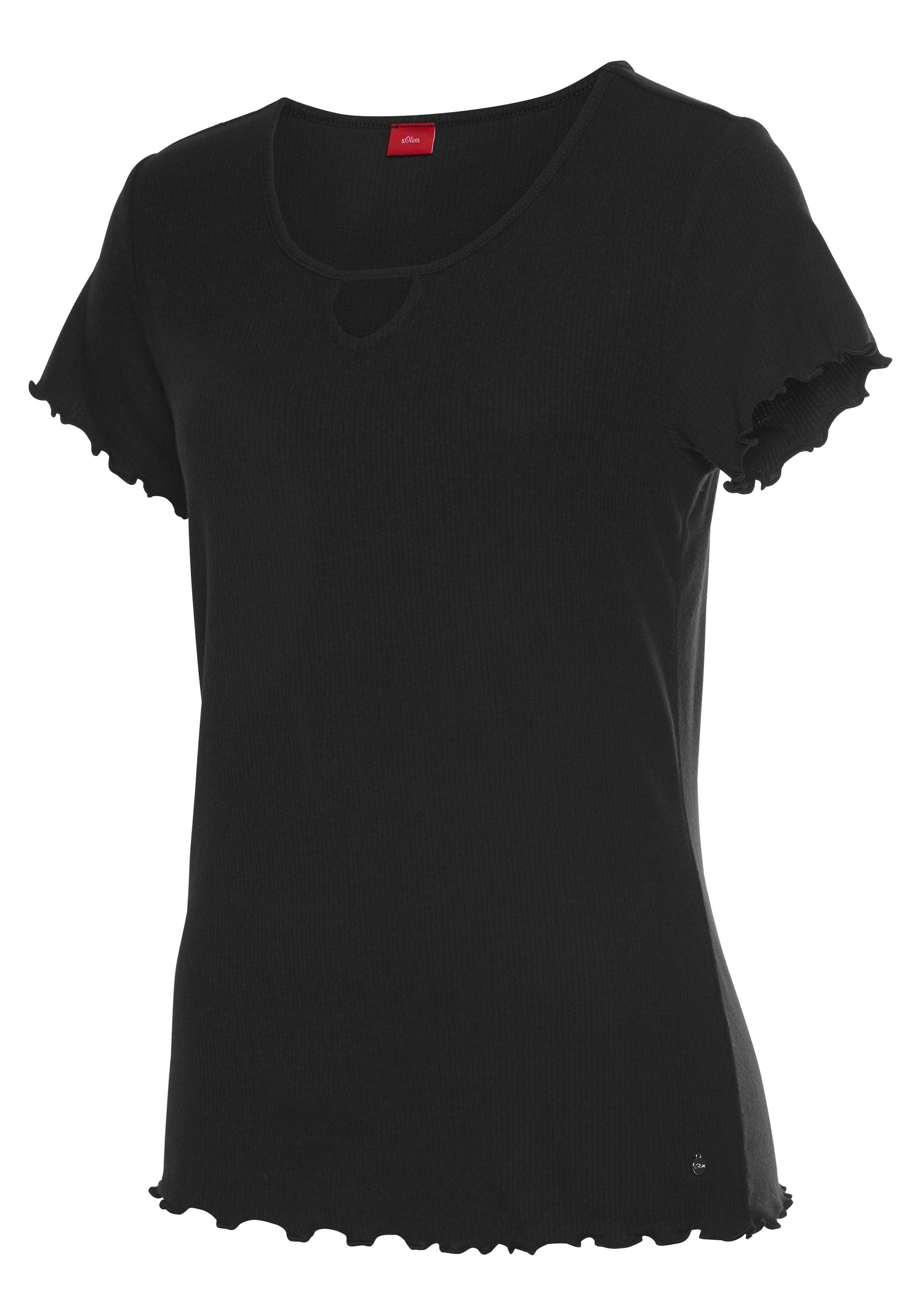 s.Oliver Pyjamaoberteil aus geripptem Stoff mit Kräuselsäumen