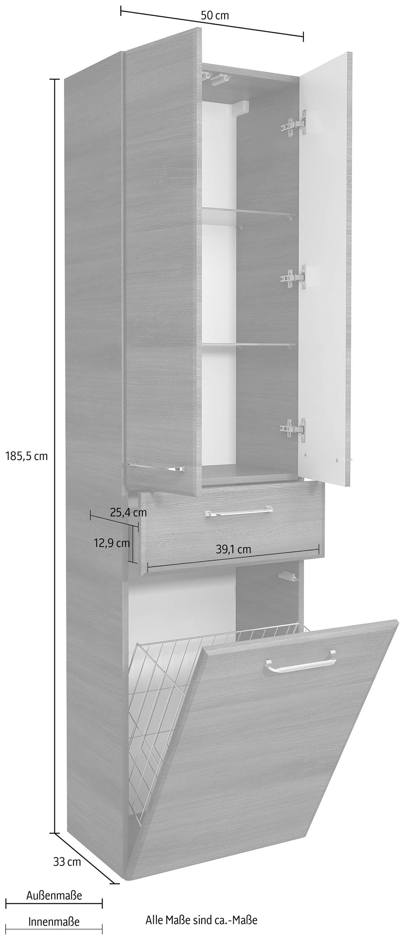 PELIPAL Hochschrank »Quickset«, Breite 50 cm, Höhe 185,5 cm,  Glaseinlegeböden, Türdämpfer kaufen | BAUR