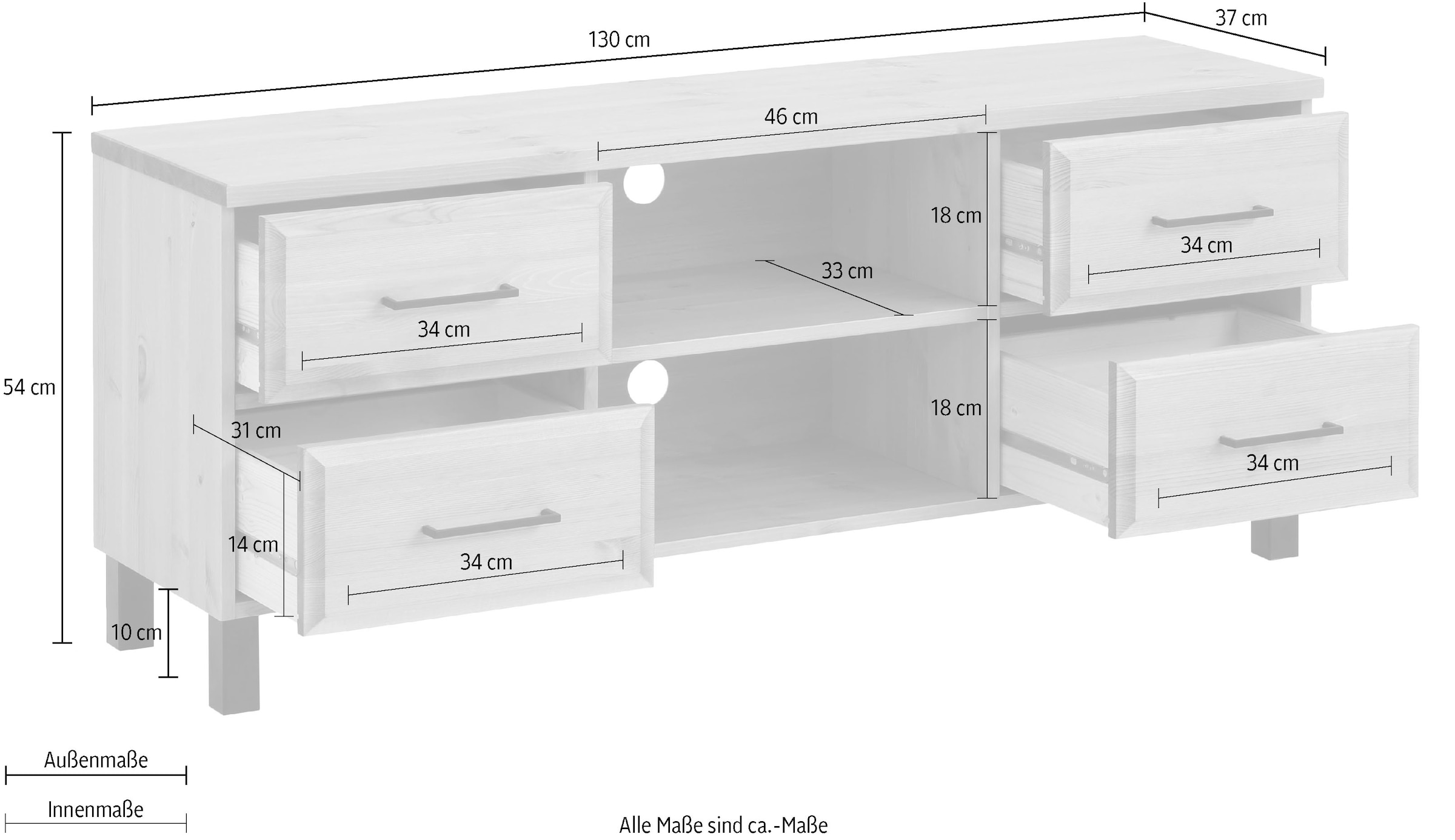 Home affaire TV-Board »Kemi«, Breite 130 cm, aus massiver Kiefer, FSC®