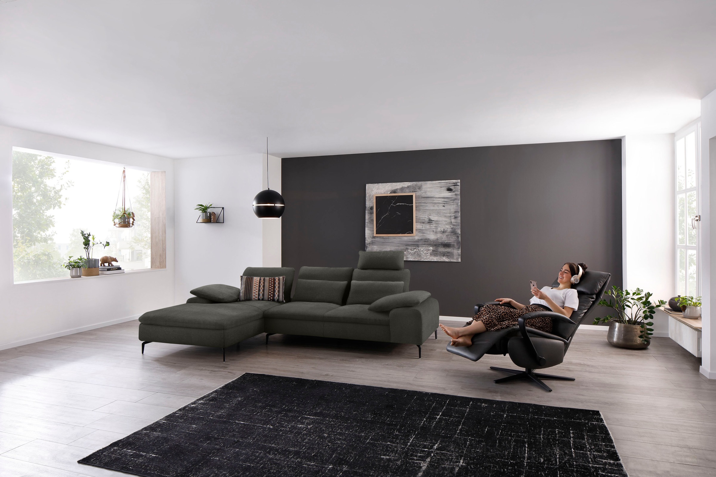 W.SCHILLIG Ecksofa »valentinoo, Designsofa, bequem, elegant und zeitlos, L-Form«, (Set), inklusive Hocker, mit Sitztiefenverstellung, Breite 299 cm