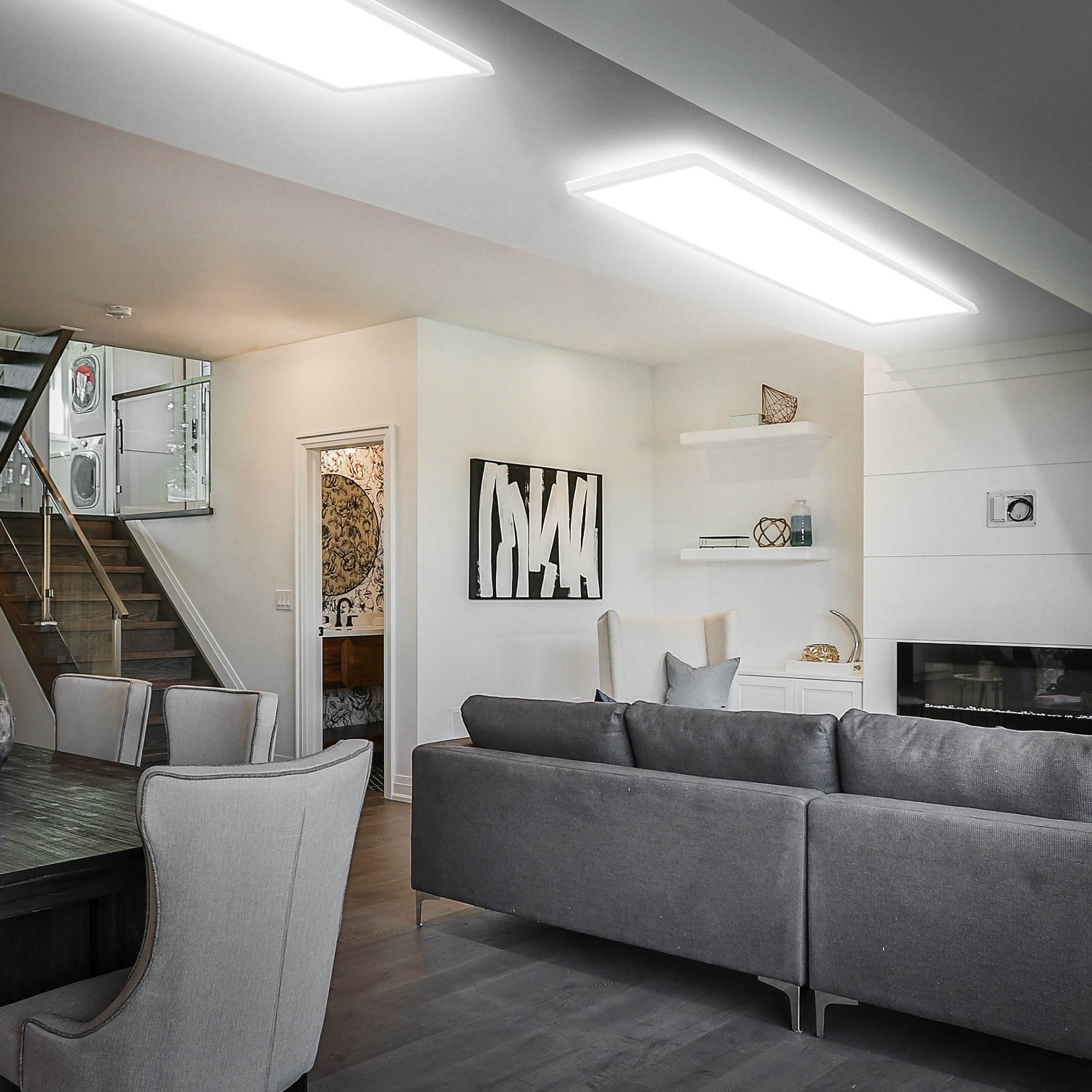 B.K.Licht LED Deckenleuchte »BKL1602 Ultraflache Deckenlampe mit Backlight, LED Panel«, 1 flammig, Leuchtmittel LED-Modul | LED fest integriert, 4.000K, 3.000 Lm, 22W, indirekte Hintergrundbeleuchtung, 58x20cm, Weiß