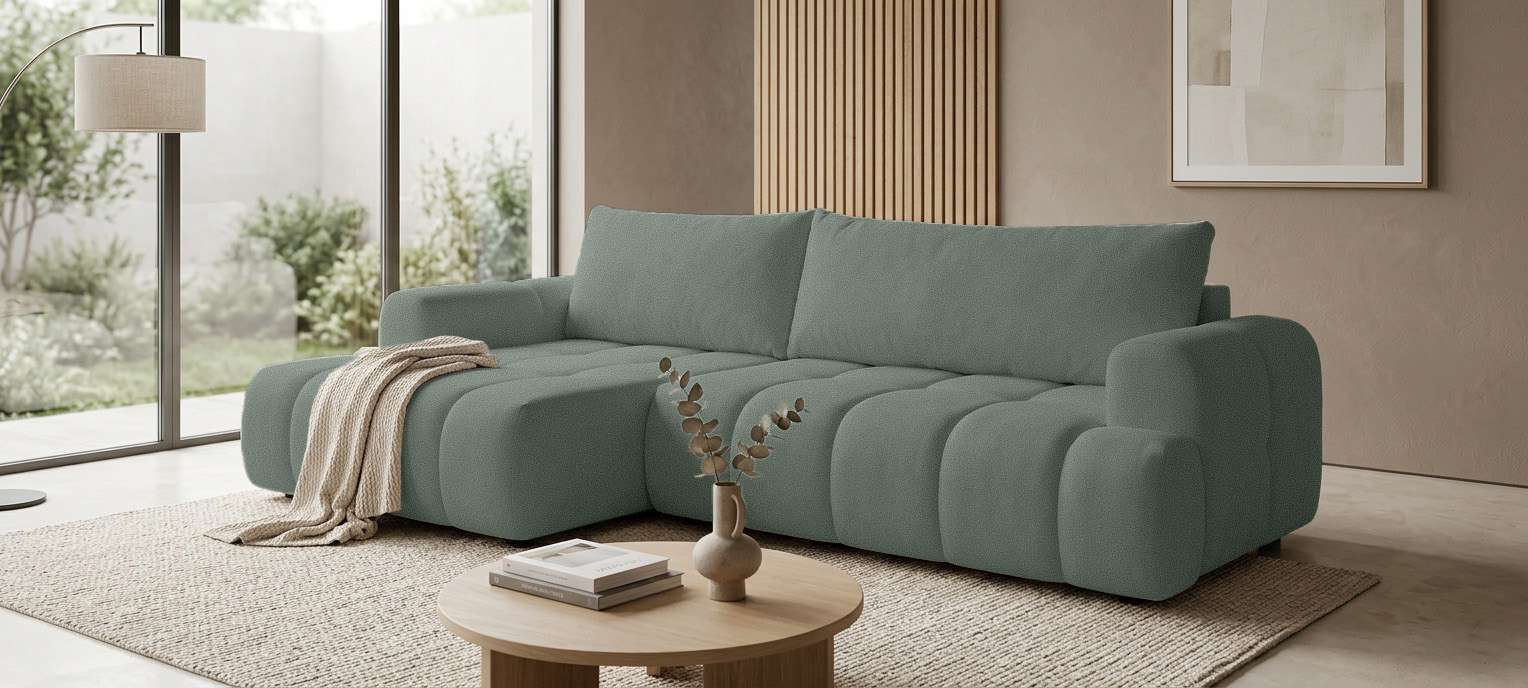 OTTO home Ecksofa "LIOORA Schlafsofa mit Bettkasten, Breite 265 cm, Verlässliche Qualität" L-Form mit Bettfunktion und Bettkasten, Recamiere rechts/links