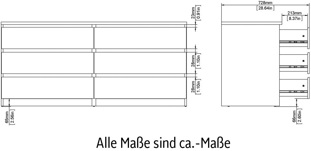 INOSIGN Kommode »Naia, Aufbewahrung, Schubladenschrank, Sideboard,«, Sideboard mit 6 Schubladen, Breite 153 cm, Höhe 70 cm