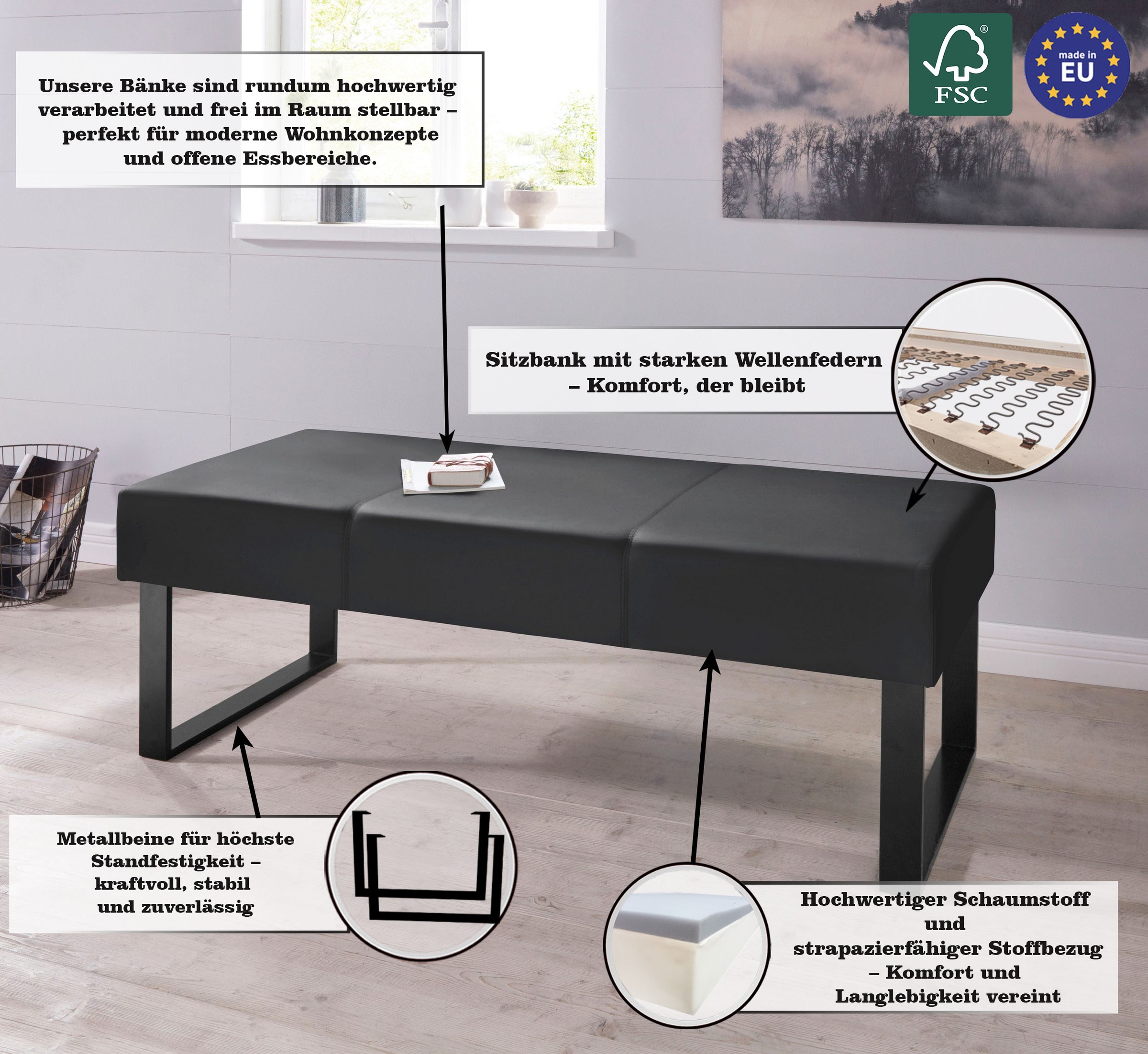 Home affaire Sitzbank »Oliver«, Breite 140cm, mit Metallgestell