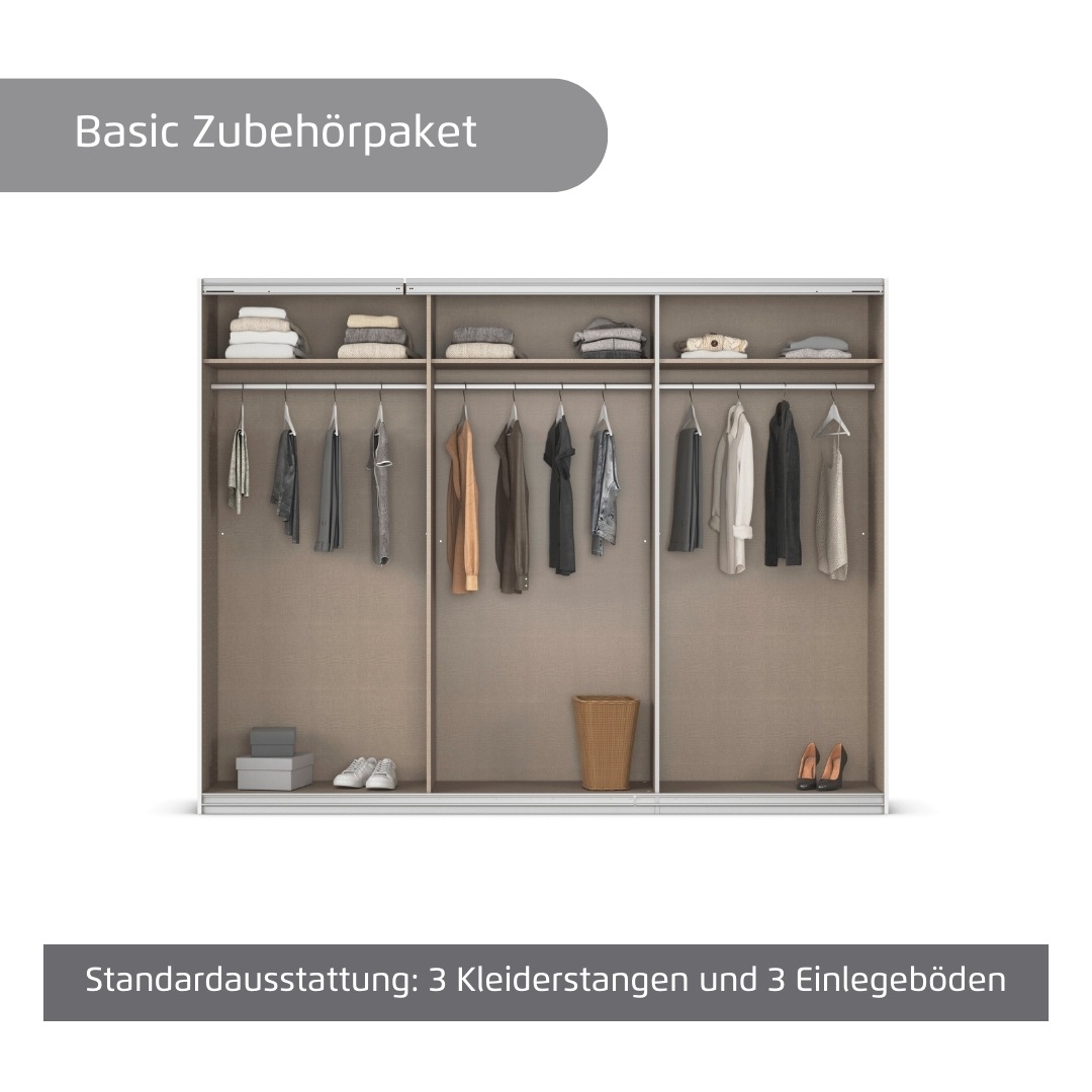 rauch Kleiderschrank »Schwebetürenschrank OTTO´s Choice Garderobe Schrank TOP ANGEBOT Avola«, (in 3 verschiedenen Ausstattungen BASIC/CLASSIC/PREMIUM), mit eleganten Zierleisten in Chrom, Schwarz oder Weiß MADE IN GERMANY