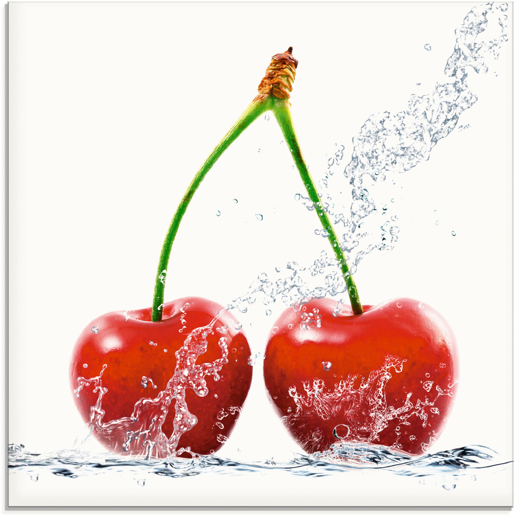 Artland Glasbild "Kirschen mit Spritzwasser", Lebensmittel, (1 St.)