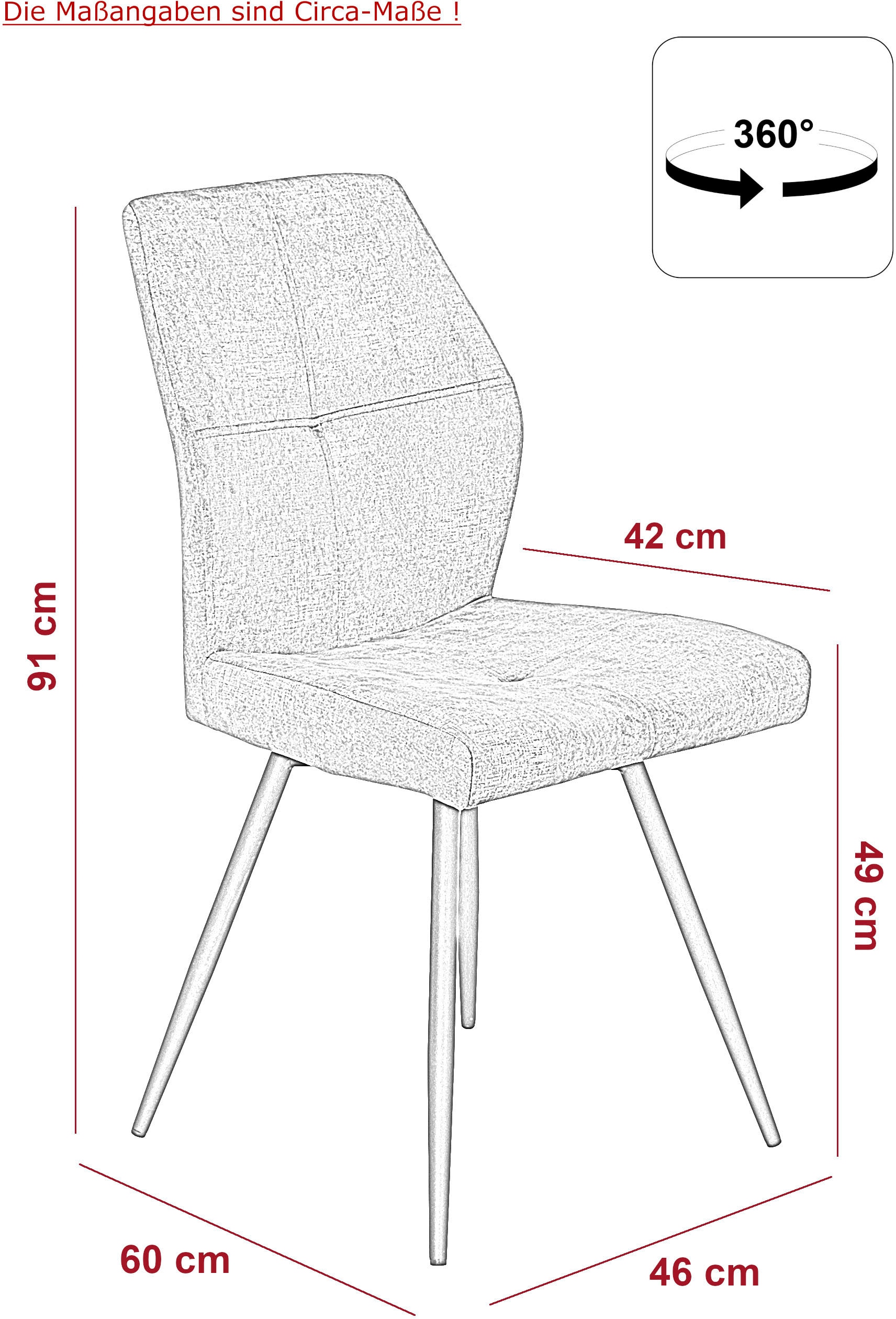 HELA 4-Fußstuhl »ALLY« (Set) 2 Stk.4-Fuß, 360° drehbar, gepolstert, Vintage Velvet mit Steppnähten
