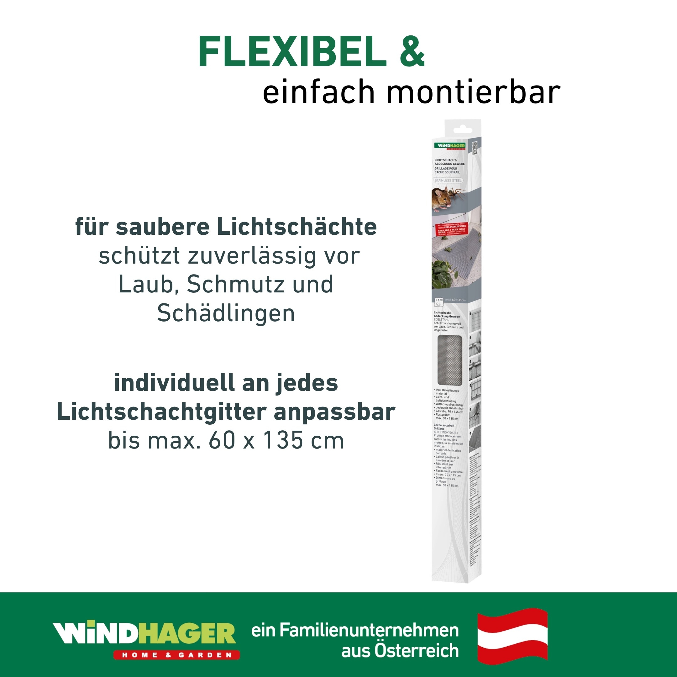 Windhager Lichtschachtabdeckung »zuverlässiger Schutz vor Laub, Ungeziefer, Kellerschacht Schutzgitter« 1 Stk. tlg. individuell kürzbar, erhältlich in Alu-, Edelstahl-, Fiberglasgewebe