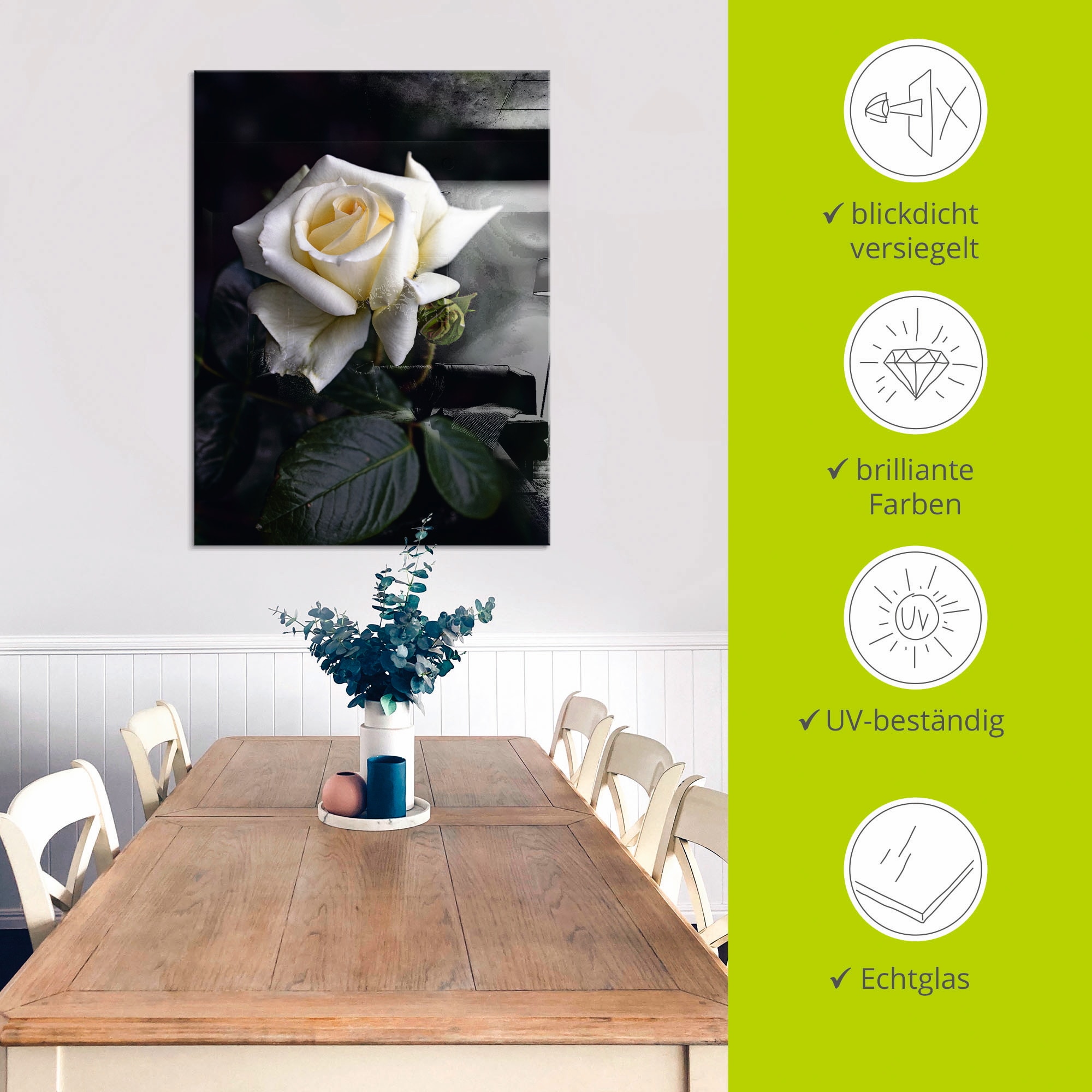 Artland Glasbild »Weiß-gelbe Rose«, Blumen, (1 St.), in verschiedenen Größen