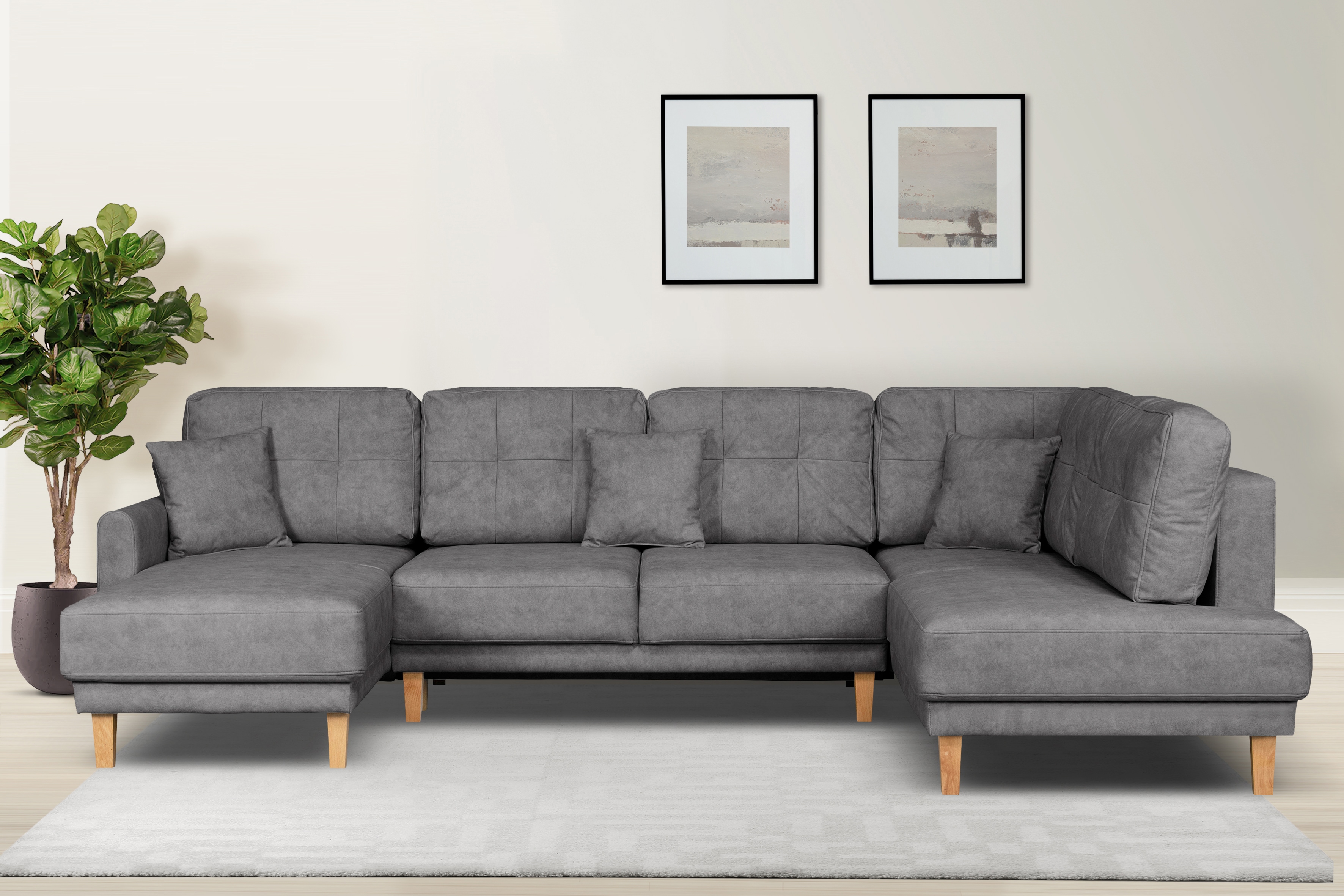 OTTO home Wohnlandschaft "TRIPLO U-Form wahlweise mit Schlaffunktion, B/T/H: 310/192/90 cm" Schlafsofa, auch mit Bettkasten, Steppung im Rückenkissen