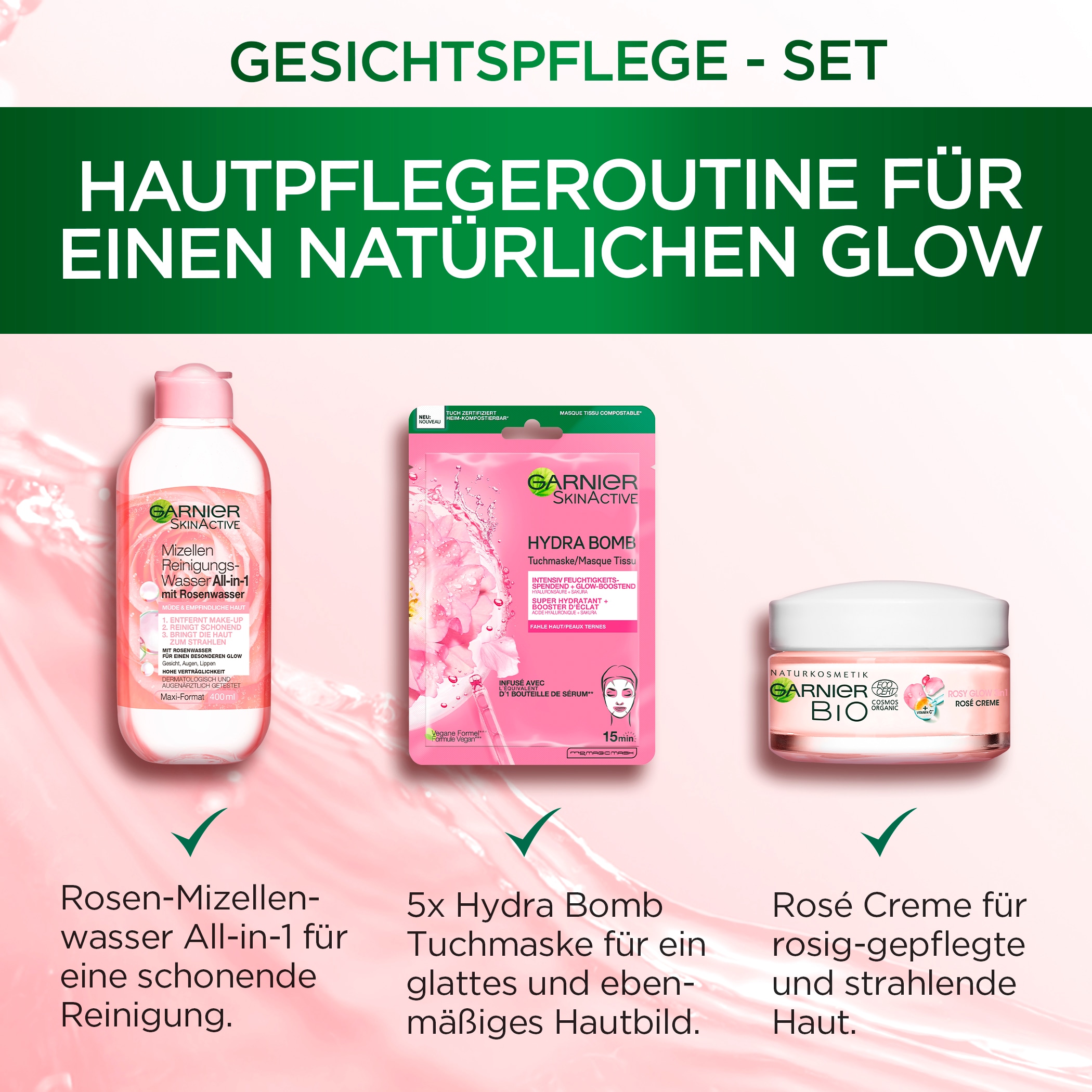 bestellen (3 GARNIER tlg.) Glow«, | online »Rosé BAUR Gesichtspflege-Set