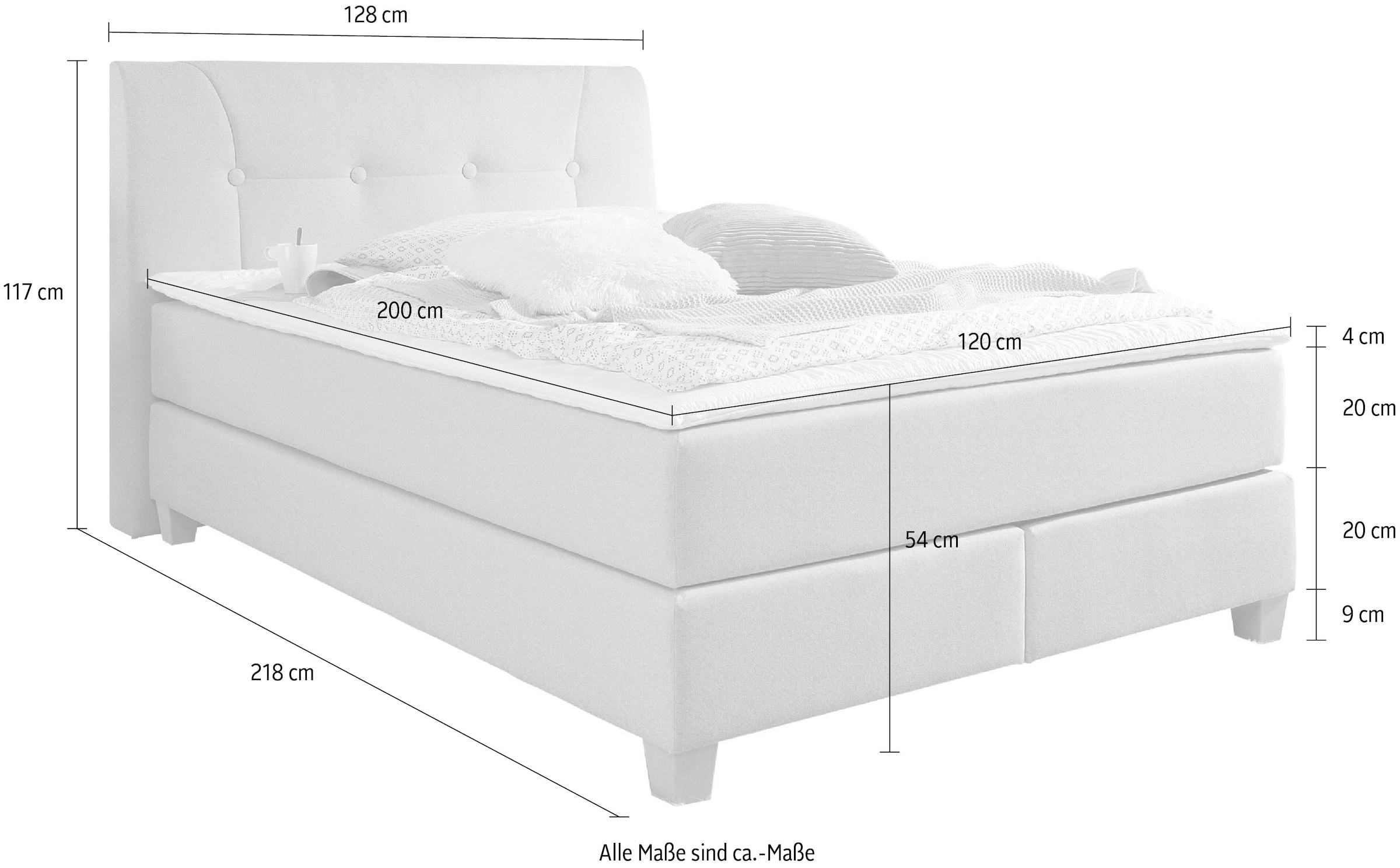 Home affaire Boxspringbett »Calloway«, inkl. Topper, XXL-Ausführung, in 4 Farben, 5 Breiten, 3 Matratzenarten