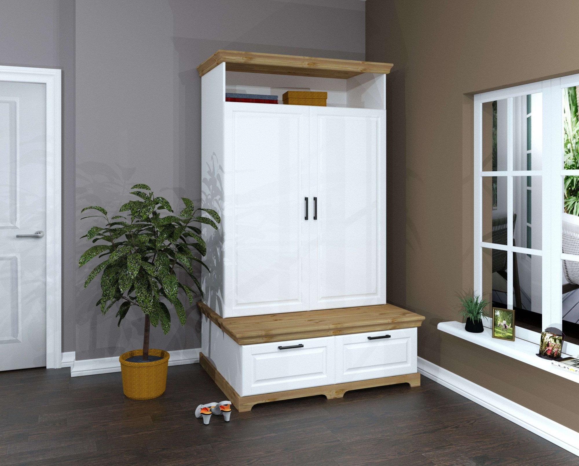 OTTO home Kleiderschrank »Rügen Garderobenschrank, Drehtürenschrank, Schrank«, FSC® zertifizierte massive Kiefer, Breite 127 cm