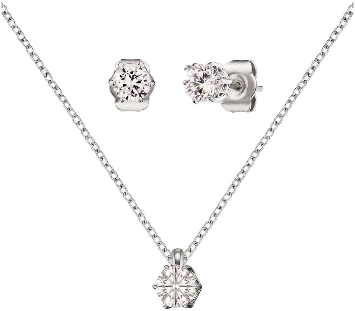 Ohrring und Ketten Set ENGELSRUFER "Multipack Schmuck Geschenk SHINY", silber (silberfarben, kristallweiß, kristallweiß), Schmuck_Sets, Damen, Silber