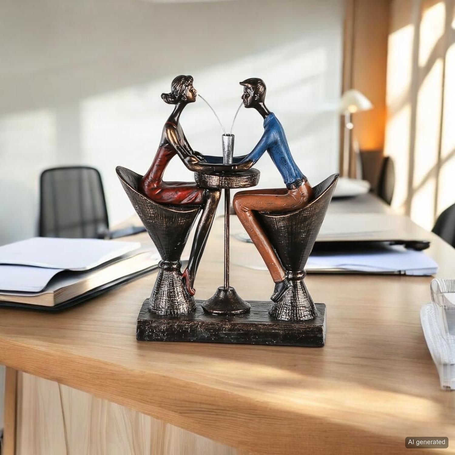 Casablanca by Gilde Dekofigur »Skulptur "Table for two"« Bunte Kleidung, Antikfinish, Holzoptik-Basis