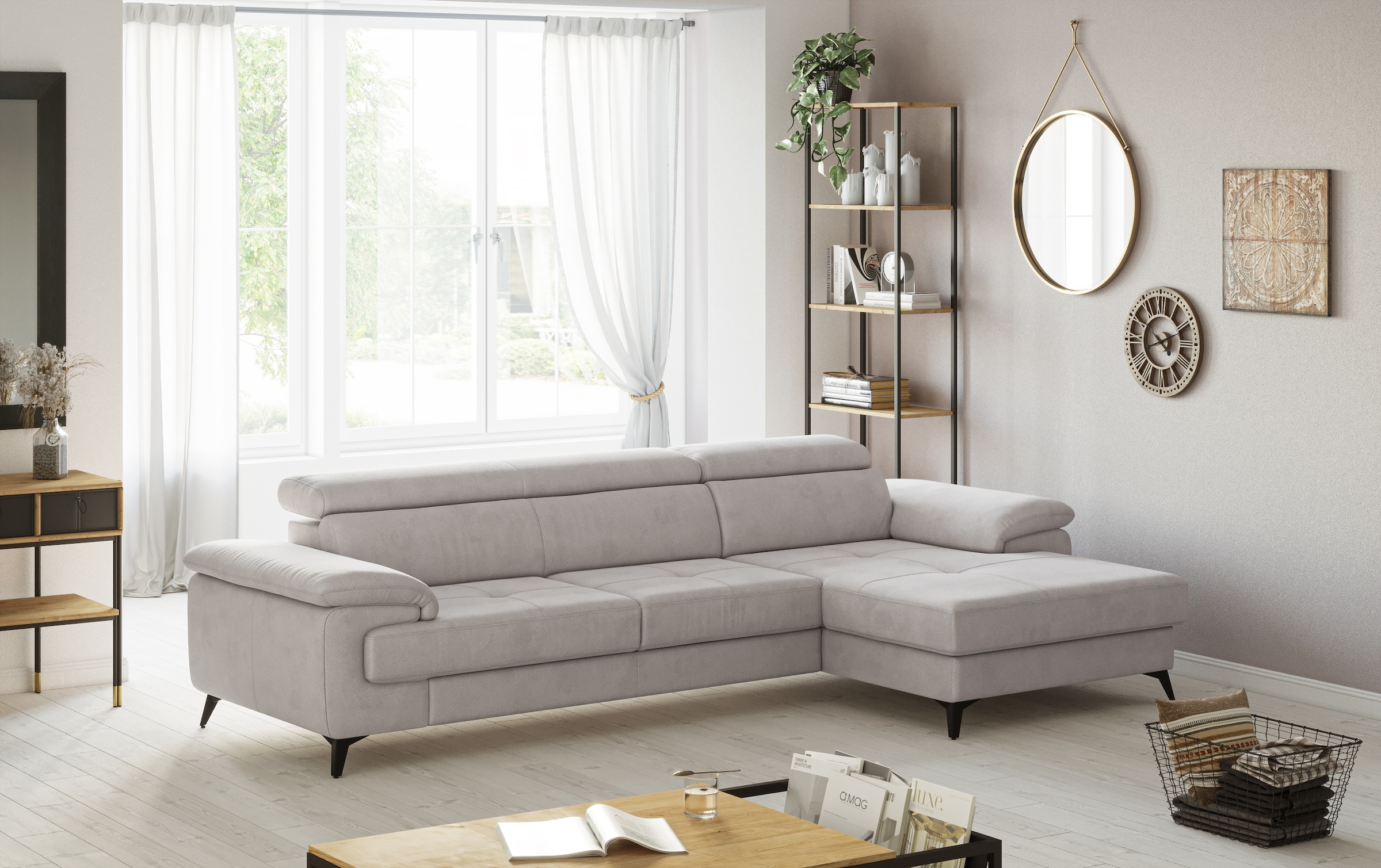 OTTO home Ecksofa "Astra L-Form, B: 300 cm, inkl. Kopfteilverstellung" opt. Schlaffunktion + XL-Bettkasten, LF:222x124cm, Wellenunterfederung