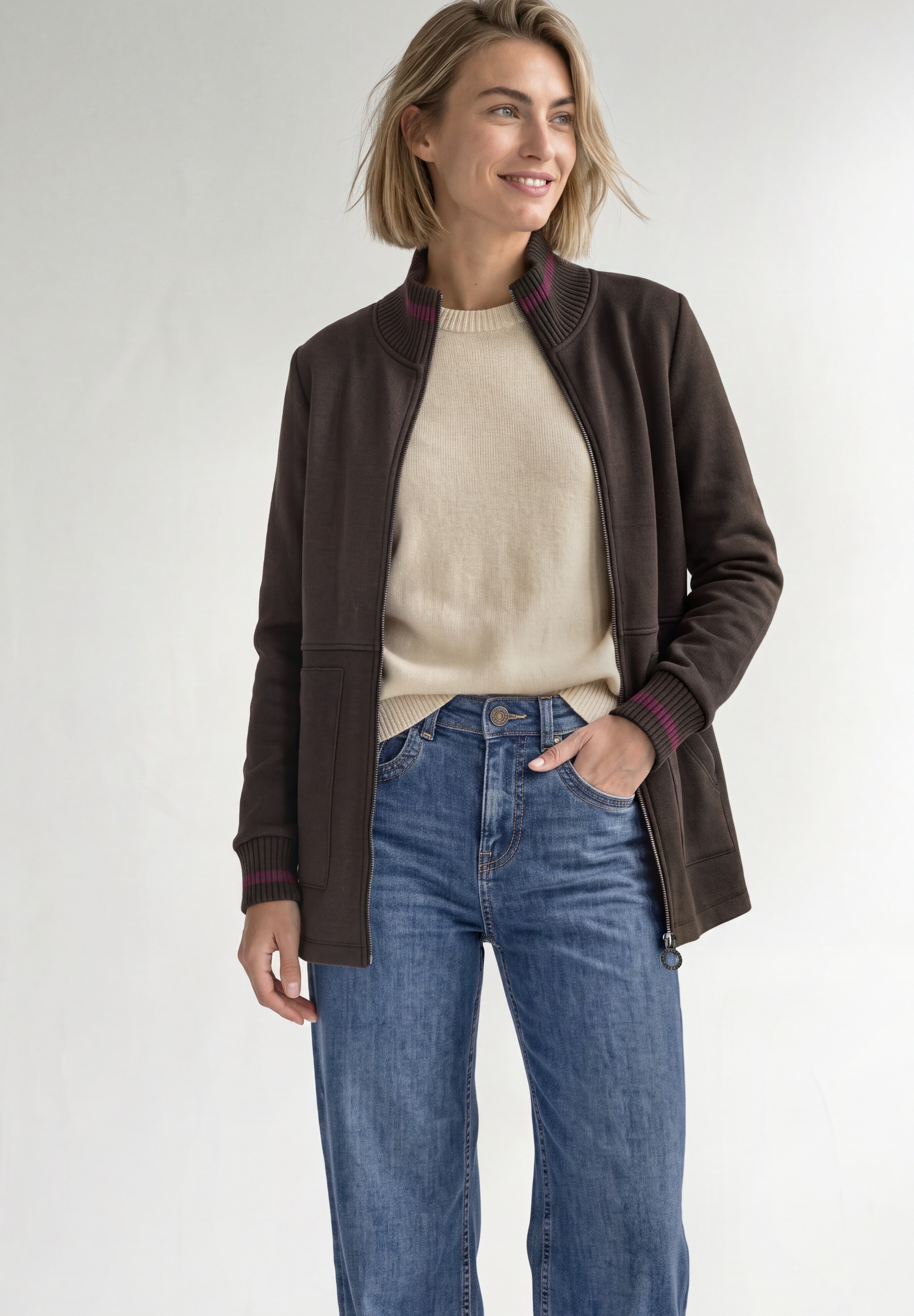 STREET ONE Sweatjacke mit Strick-Detail