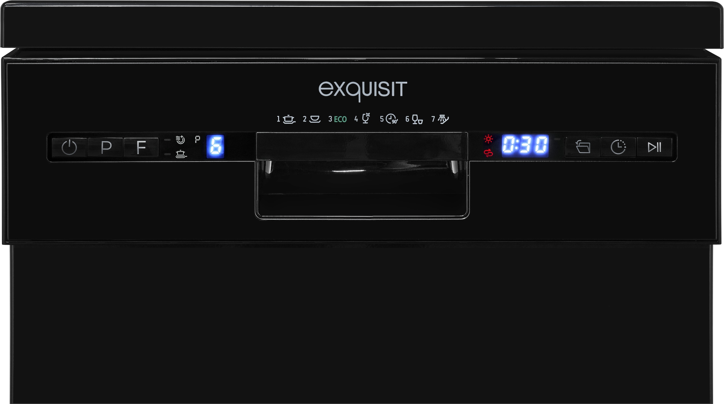 exquisit Standgeschirrspüler »GSP9310-031C schwarz« 8,3 l 10 tlg. Maßgedecke 10 Maßgedecke, LED, Besteckkorb, AquaStop & Auto Door Open