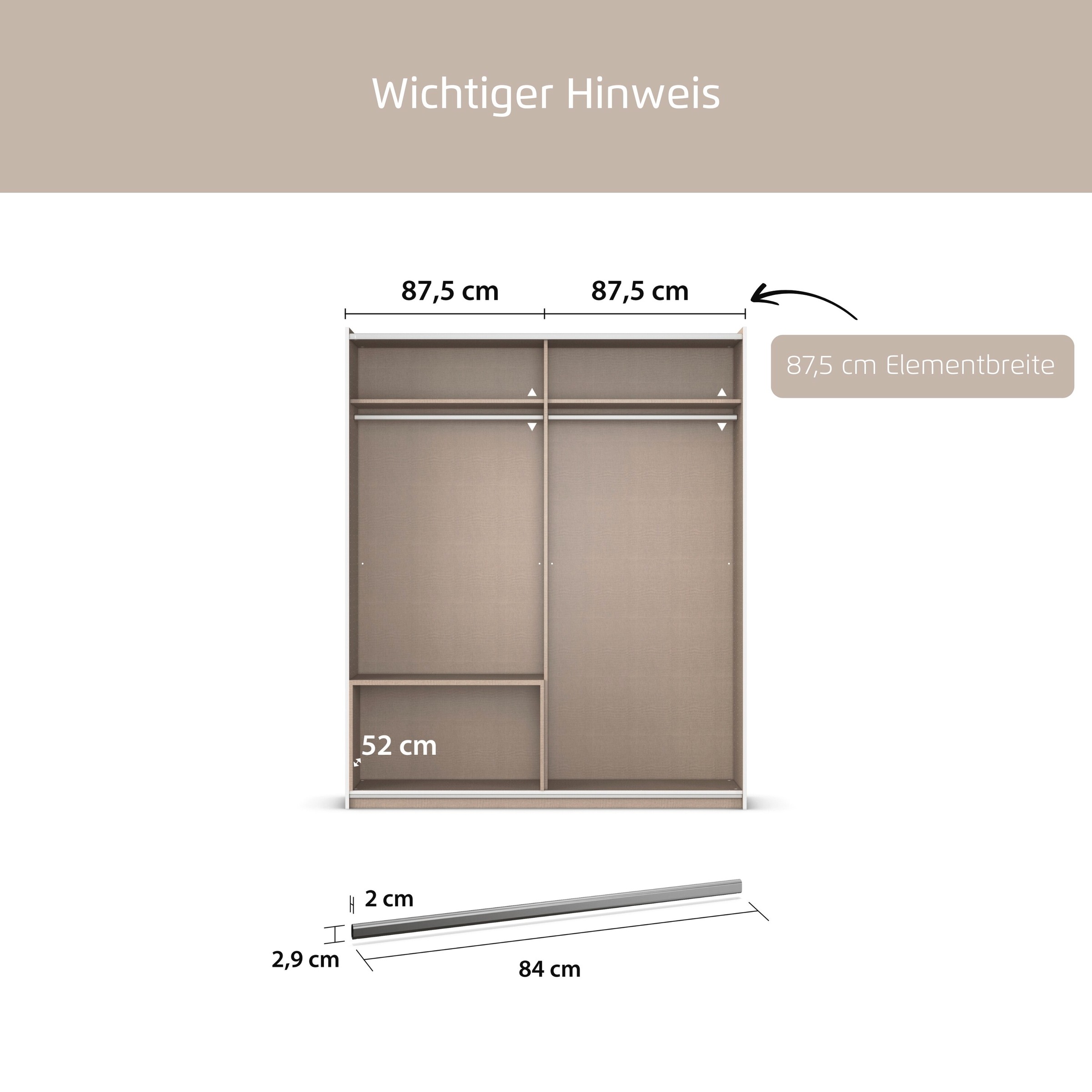 rauch Kleiderstange »Zubehör für Rauch-Schränke« Breite 84 cm, für Rauch-Schränke mit Element-Breite 87,5 cm