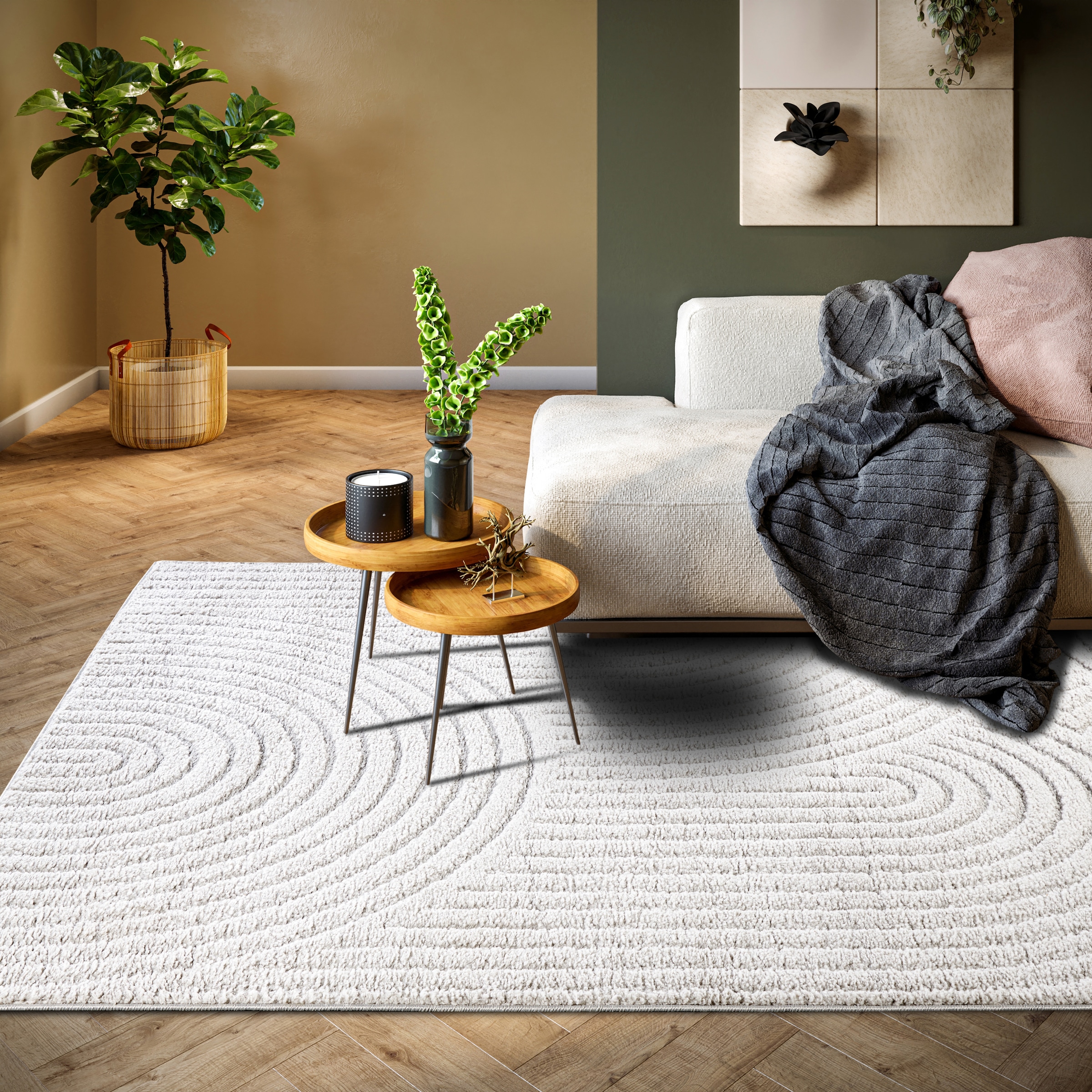 ELLE DECORATION Designteppich »Cosy Panglao, auch als Rundteppich erhältlich«, rechteckig, 14 mm Höhe, uni Kurzflor, Hoch Tief Struktur, modern, Skandi, Boho, Wohnzimmer