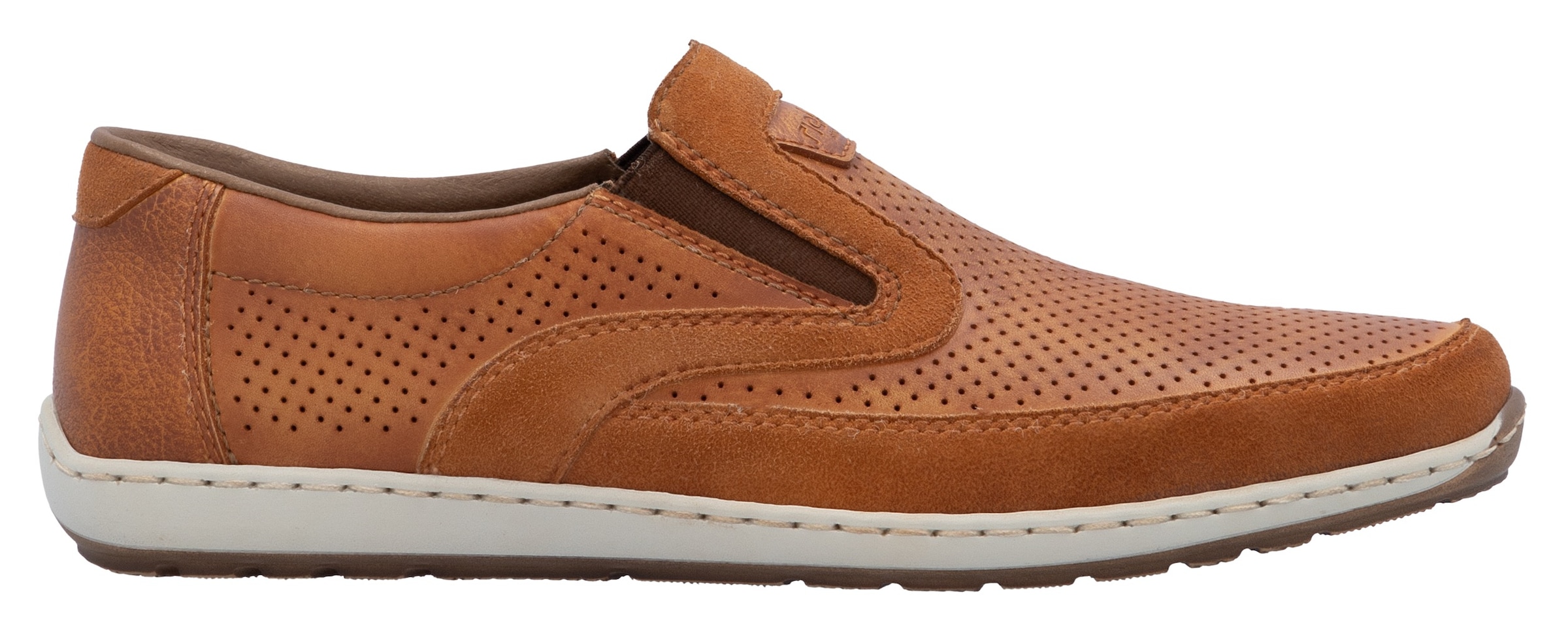 Rieker Slipper, Loafer, Schlupfschuh, seitliche Stretcheinsätze und Perforation