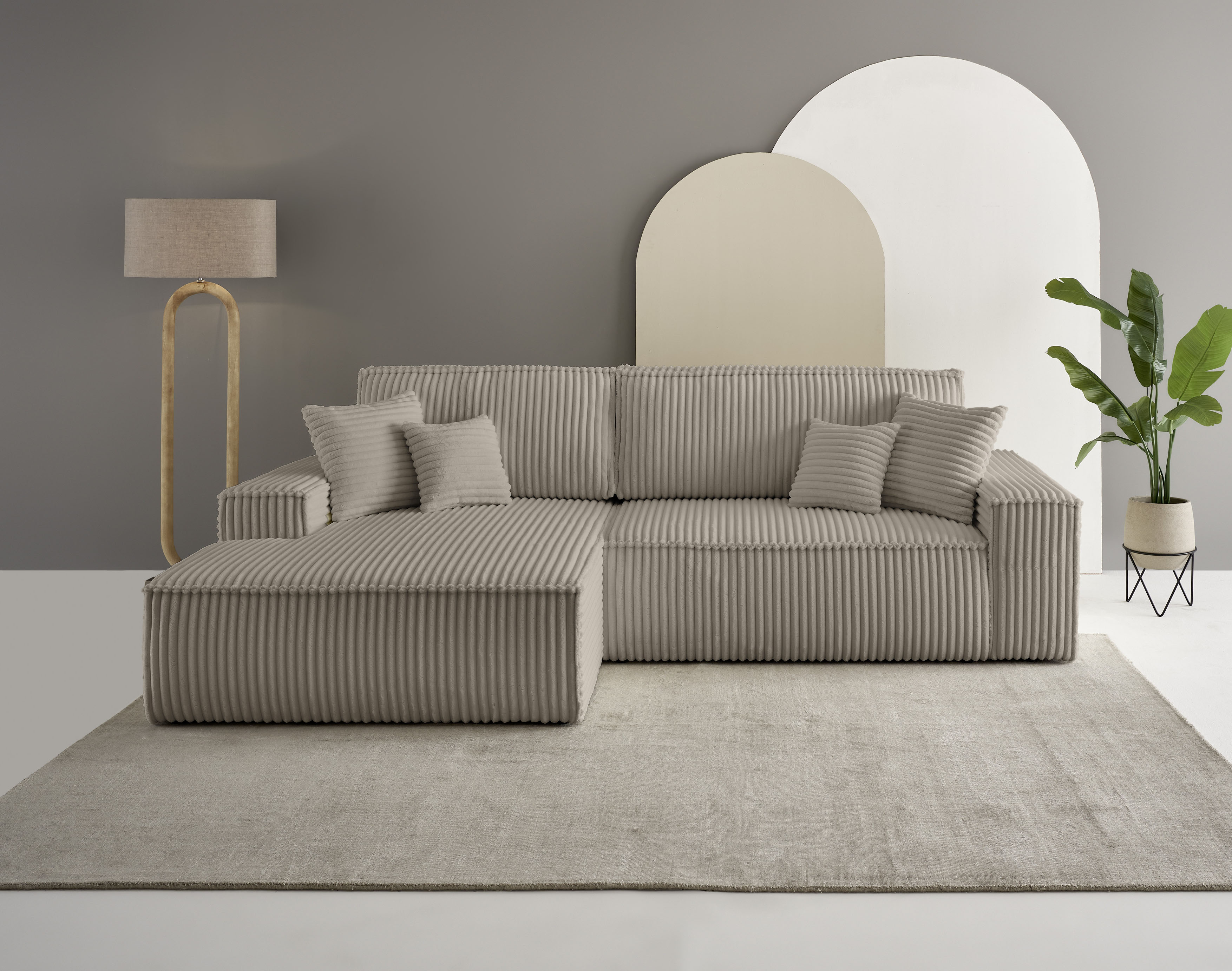 OTTO home Ecksofa "FINNLEY Cord, L-Form 257 cm, Schlafsofa" mit Bettkasten, in Bouclé, Struktur fein und Mega Cord