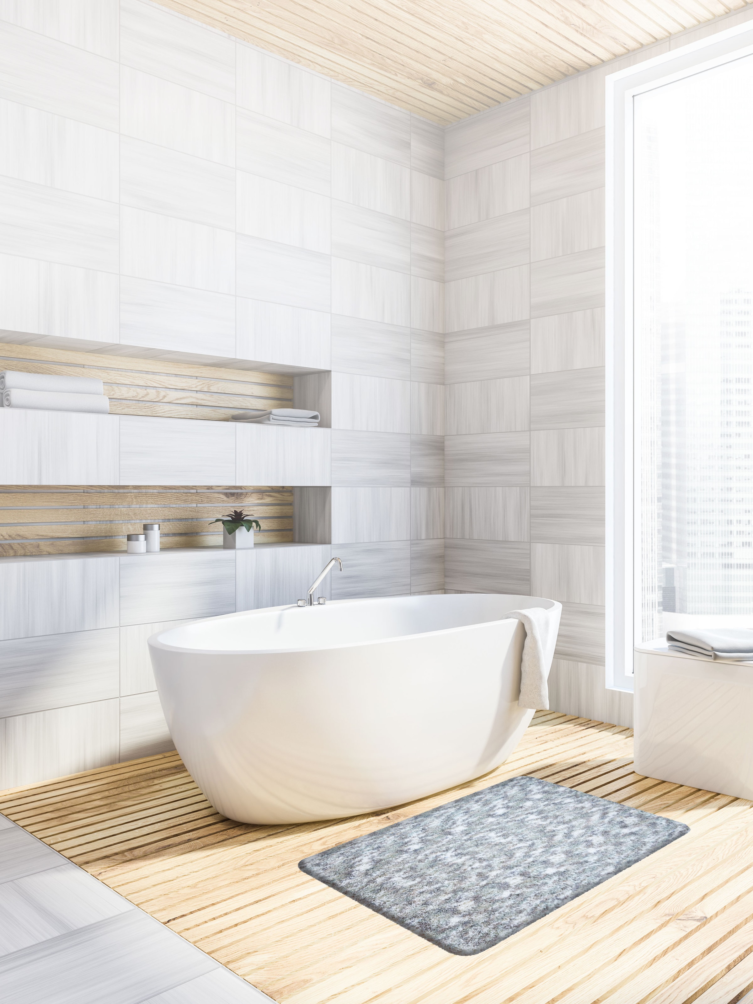 Badematte LINEA DUE, H:18mm, silber, Polyester, Badematten, "Touchme"