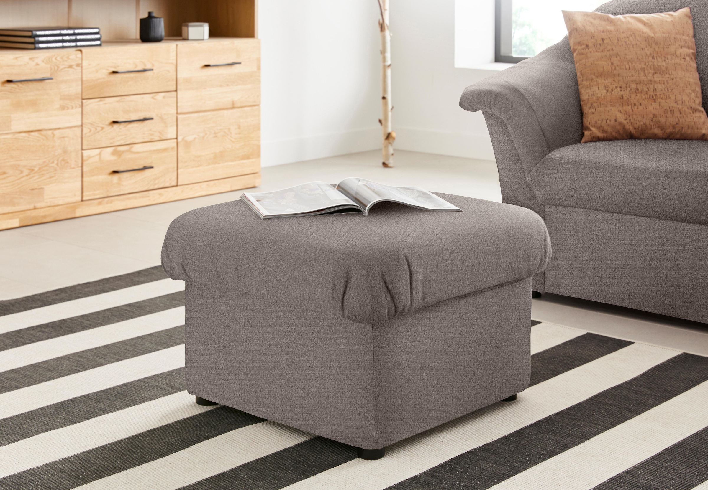 Hocker DOMO COLLECTION "Pegnitz", grau (stone), B:60cm H:39cm T:60cm, 100% Polyester, Hocker, Polsterhocker