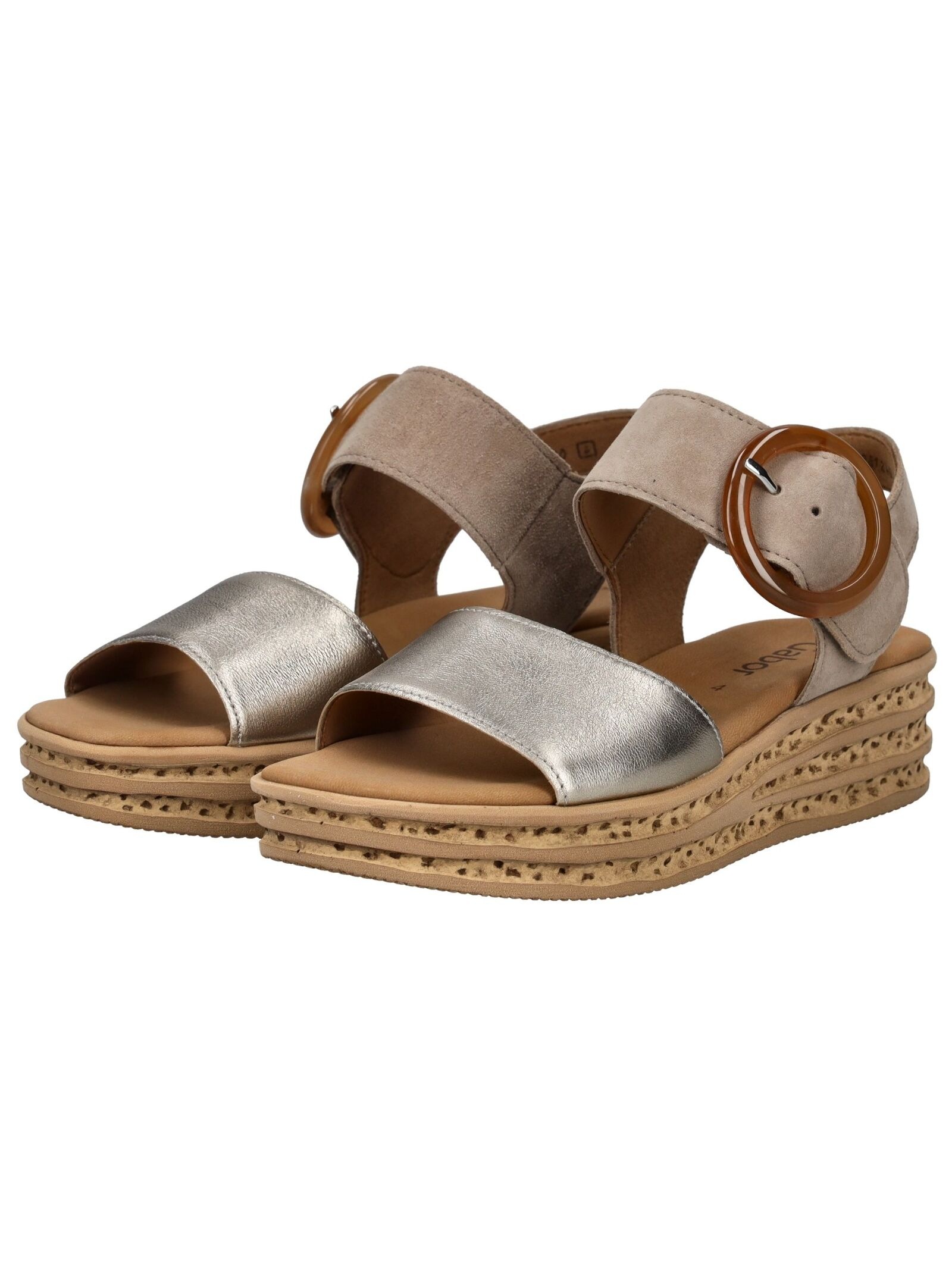 Keilsandalette GABOR "Gabor Sandalen Leder", Damen, Gr. 40,5, braun (beige, braun), Leder, Schuhe 3
