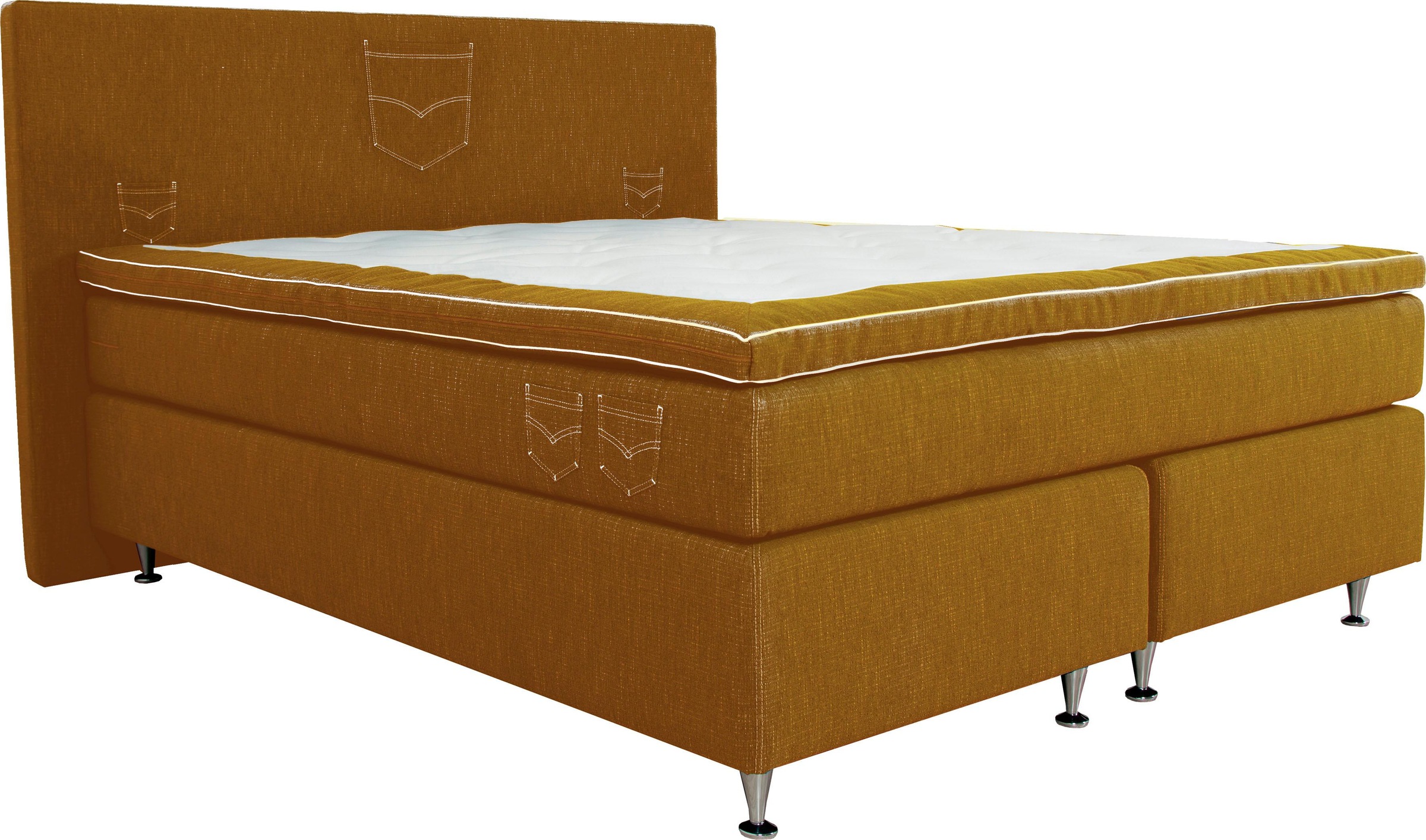 INOSIGN Boxspringbett »Zahara«, inkl. Topper, besonderes Highlight: aufgenähten Jeanstaschen - Optik