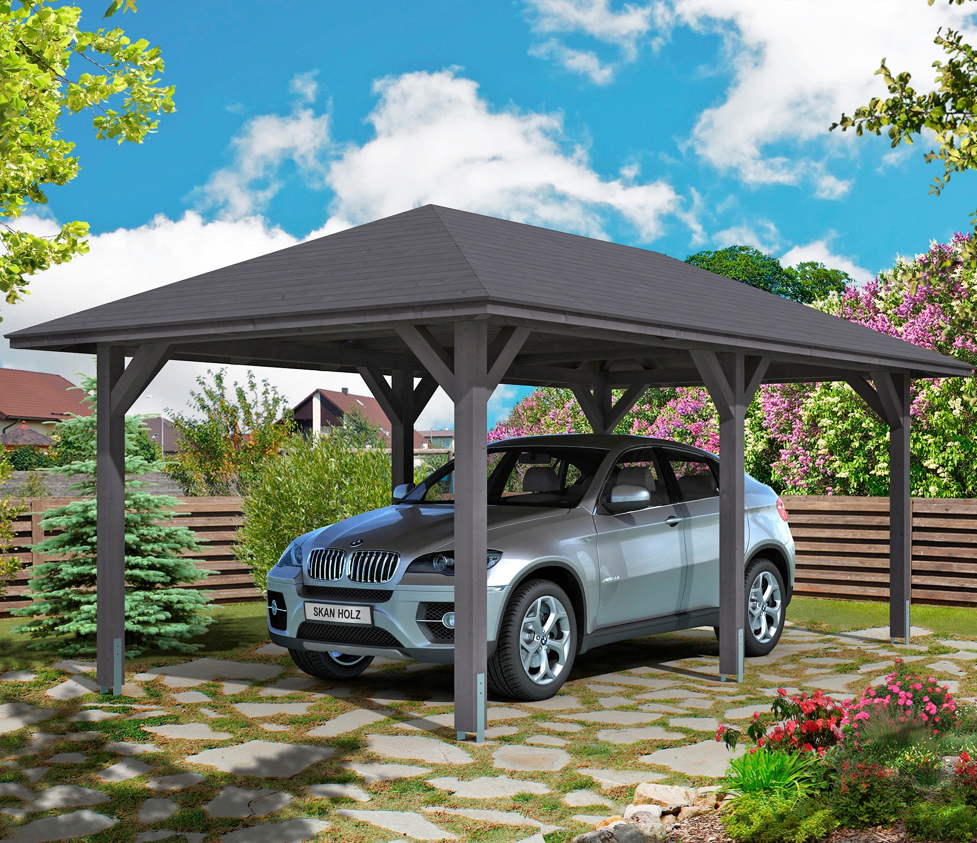 Skanholz Einzelcarport "Taunus" Leimholz 270 cm dunkelgrau