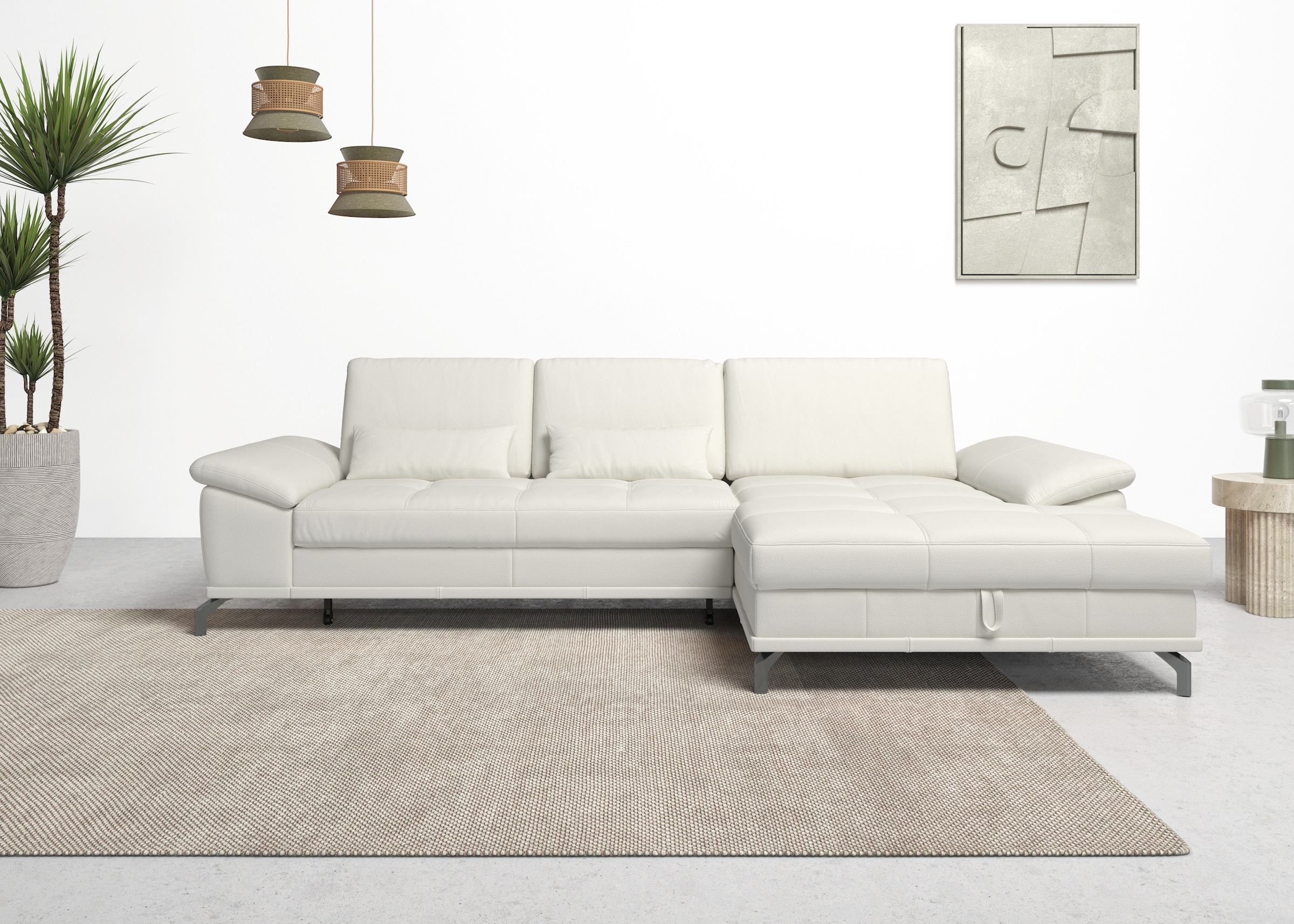 OTTO home Ecksofa "Costello L-Form, B: 301cm, Sitztiefen & Armteilverstellung, Federkern" 3 Nierenkissen, mit Schlaffunktion & Bettkasten