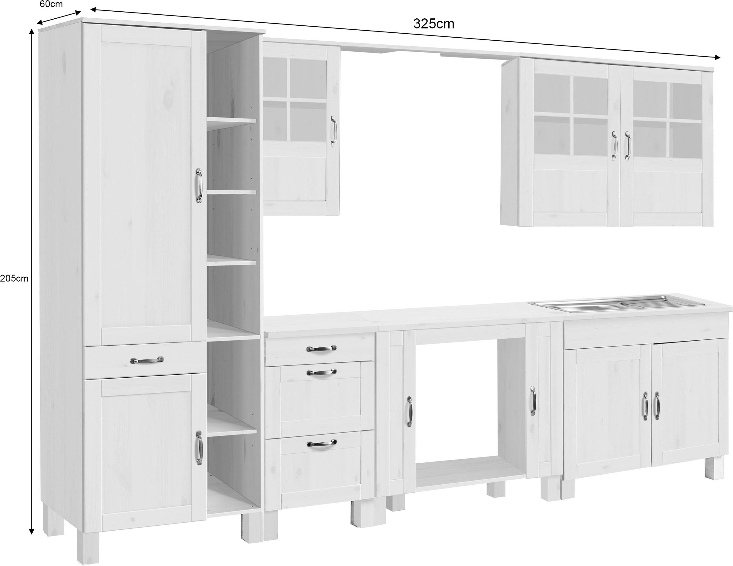 Home affaire Küchenzeile »Alby« Breite 325 cm, aus Kiefer massiv, ohne E-Geräte