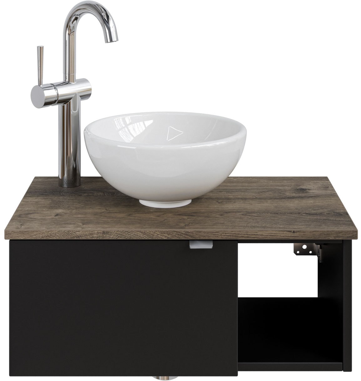 Saphir Waschtisch "Serie 6915 Waschschale mit Unterschrank für Gästebad, Gäste WC", 61 cm mit Keramik-Aufsatzbecken, 1 T