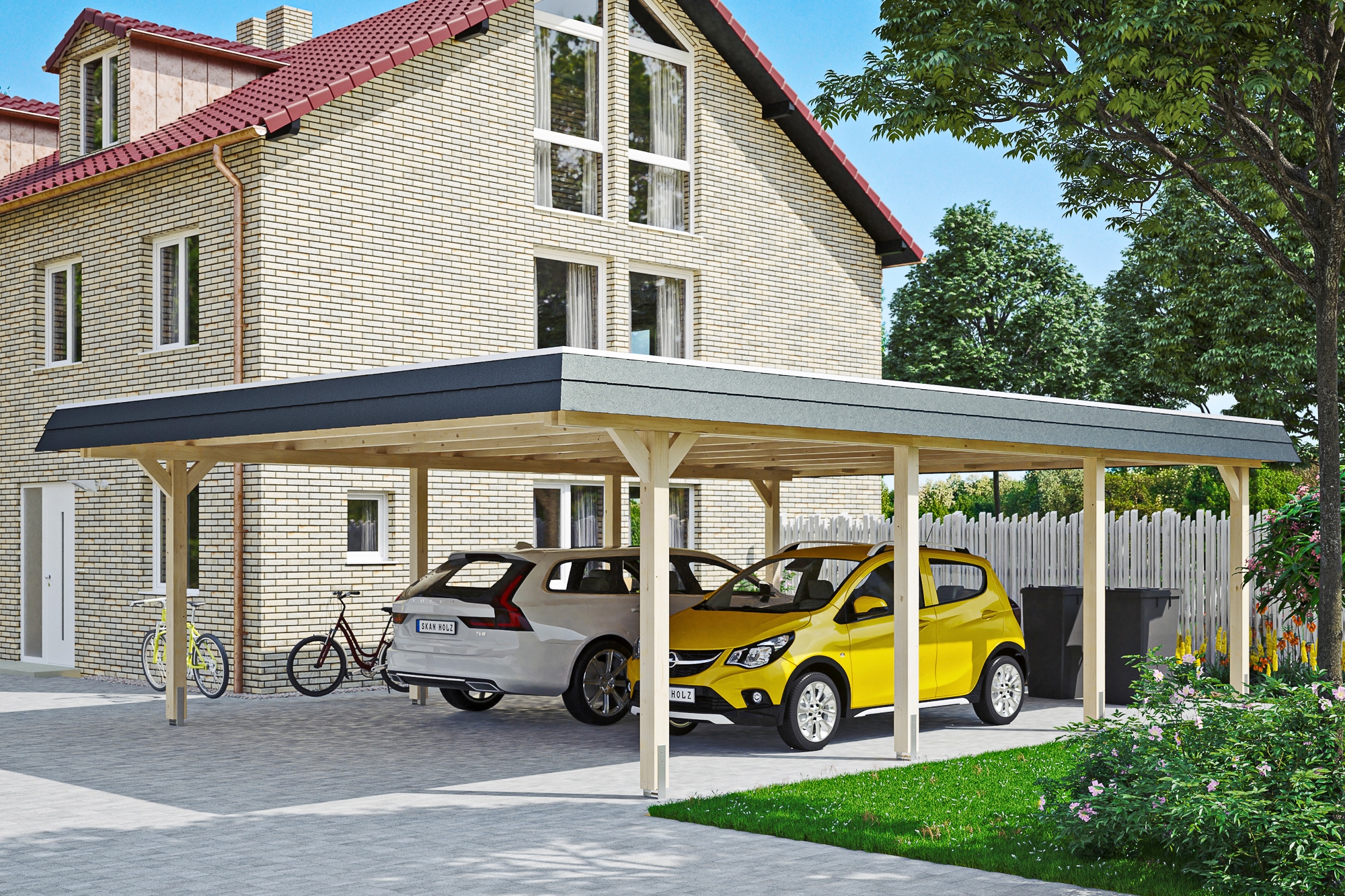 Skanholz Doppelcarport "Wendland" Massivholz 550 cm natur
