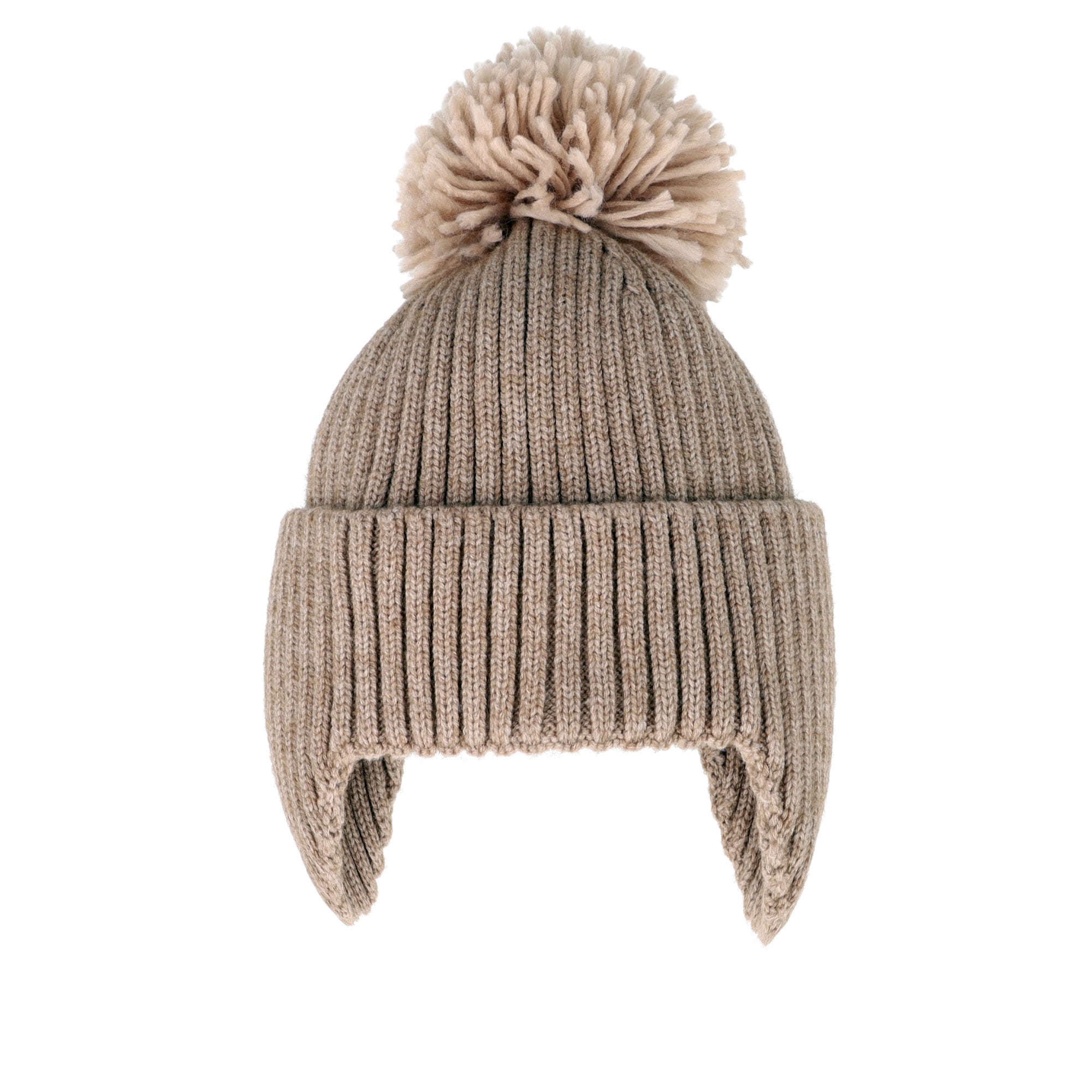 MAXIMO Strickmütze wärmend, breiter Umschlag, Ohrenklappen, Bommel