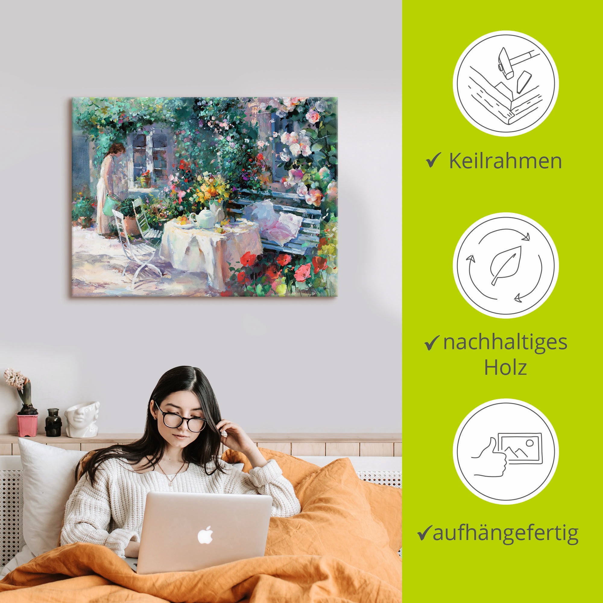 Artland Wandbild »Teezeit im Garten«, Garten, (1 St.), als Leinwandbild, Wandaufkleber in verschied. Größen