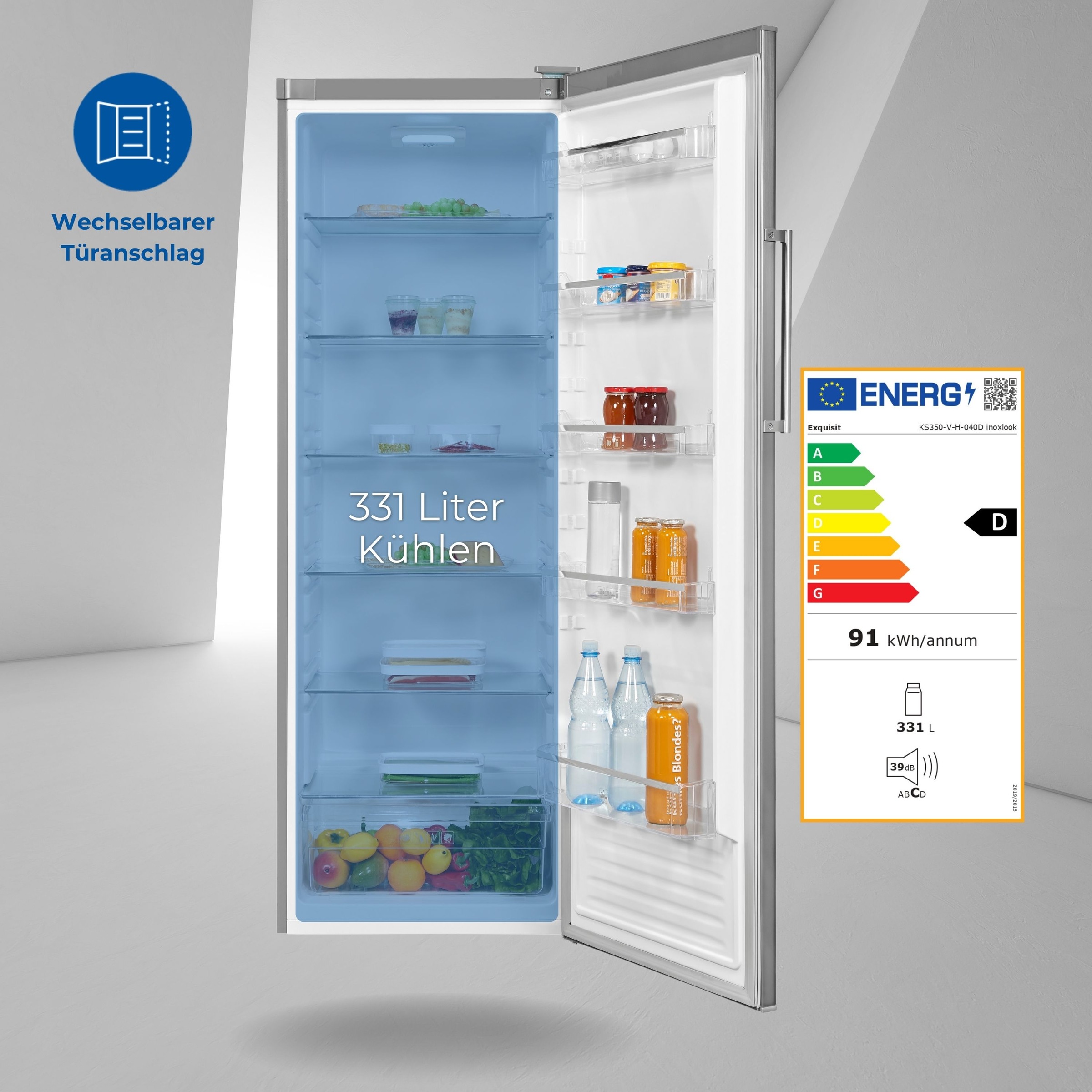 exquisit Vollraumkühlschrank »KS350-V-H-040D inoxlook«