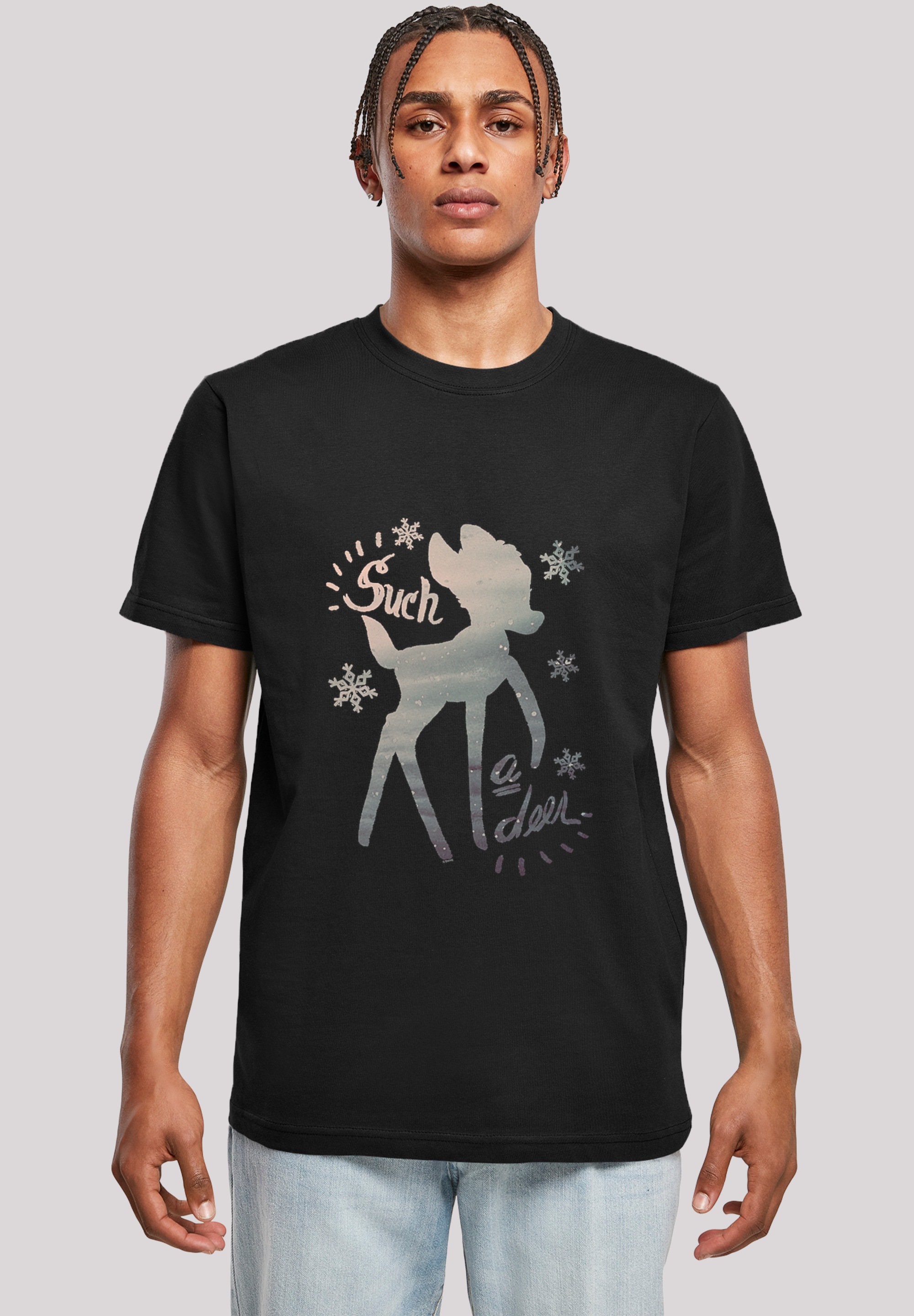 F4NT4STIC Kurzarmshirt »F4NT4STIC Herren Bambi Winter Deer -BLK with T-Shirt Round Neck«, (1 tlg.)