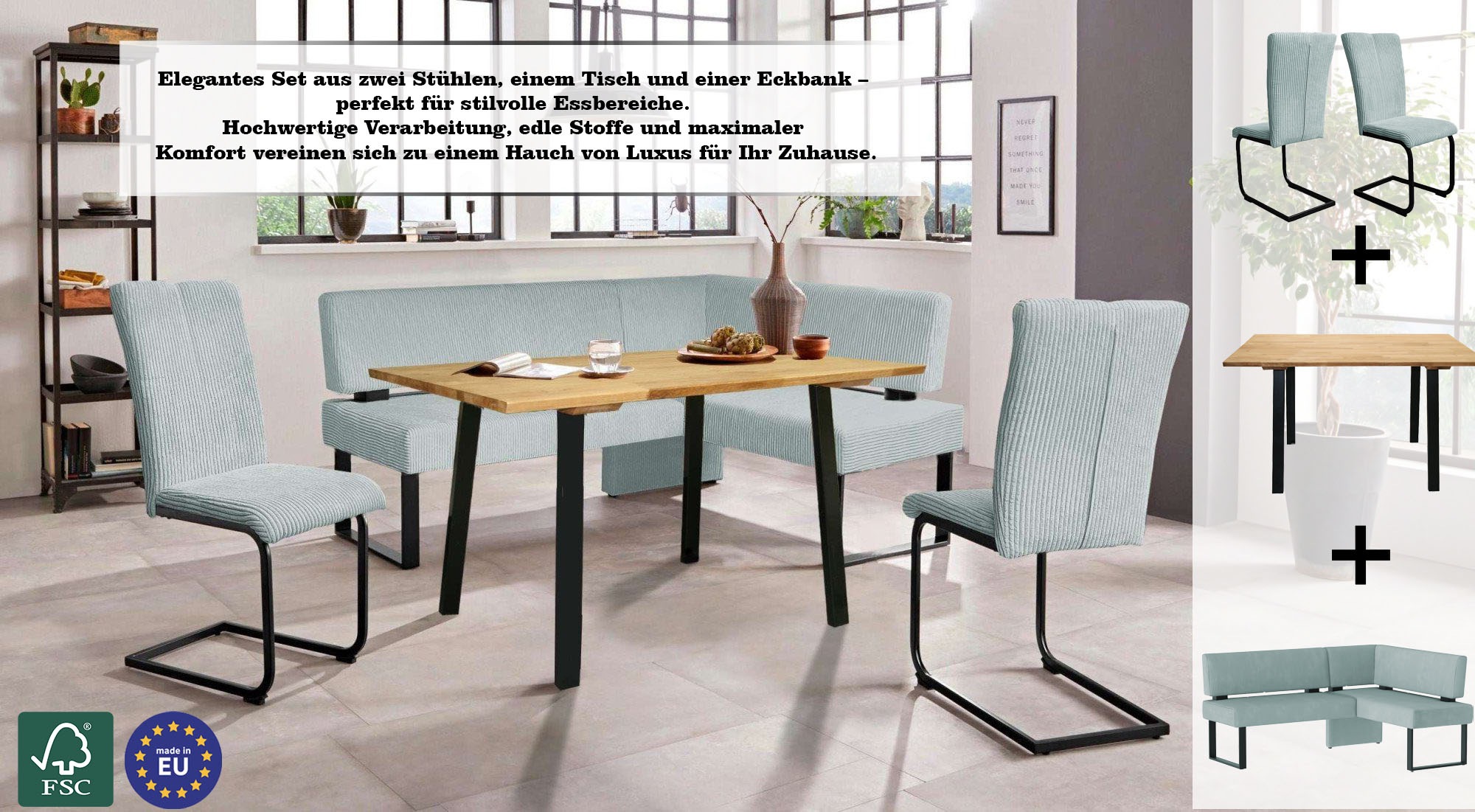Home affaire Eckbankgruppe "Oliver", (Set, 4 tlg., 4-tlg), Eckbank mit Well günstig online kaufen
