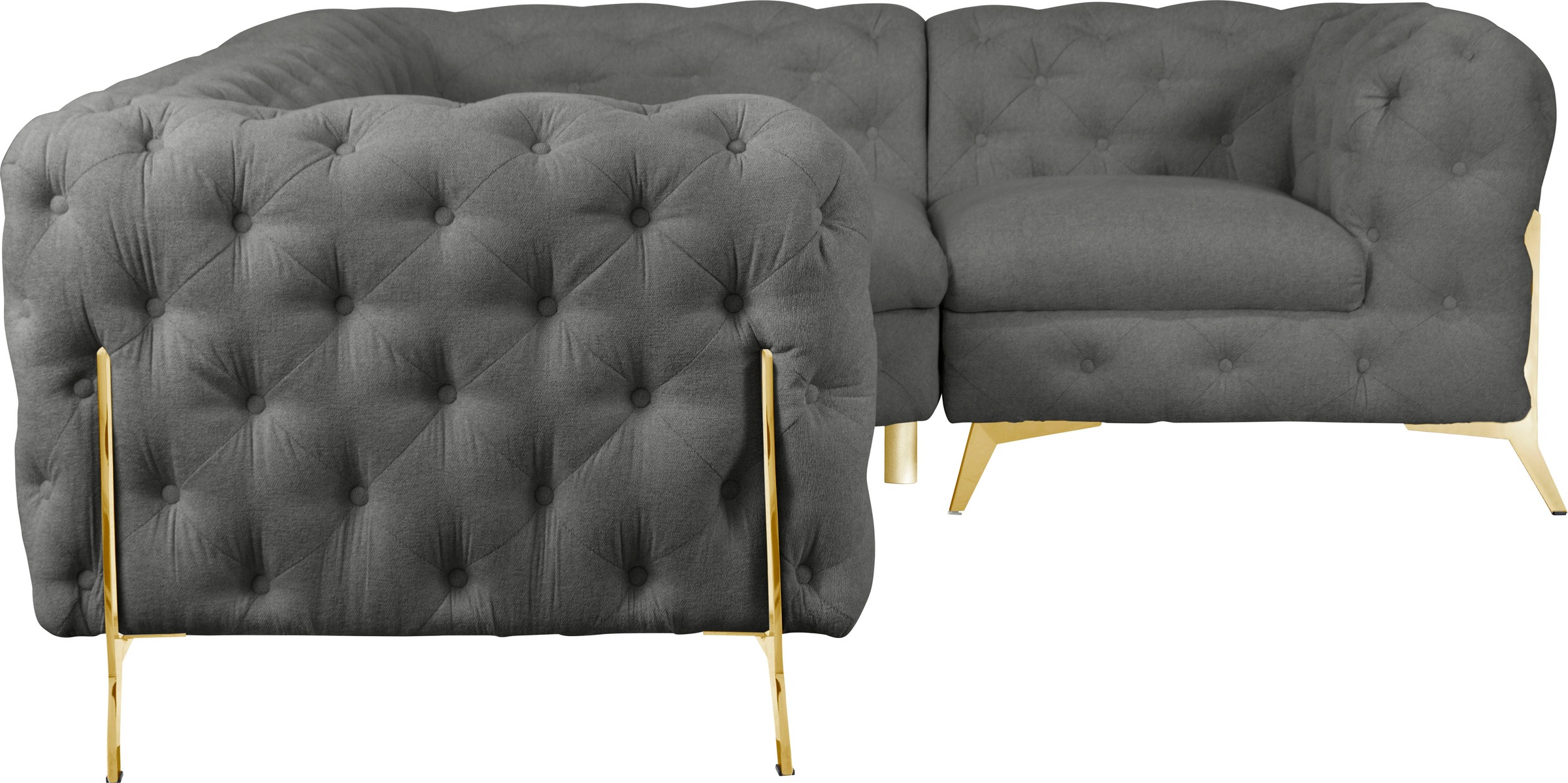 Leonique Chesterfield-Sofa »Amaury L-Form«, moderne Chersterfield-Optik, Breite 262 cm, Fußfarbe wählbar