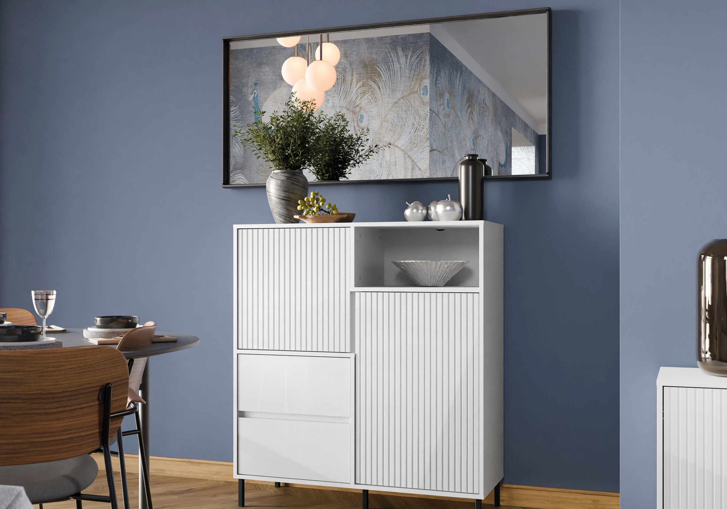 Home affaire Highboard Highboard mit Metallfüßen, Höhe 105 cm, Soft Close, Fronten geriffelt