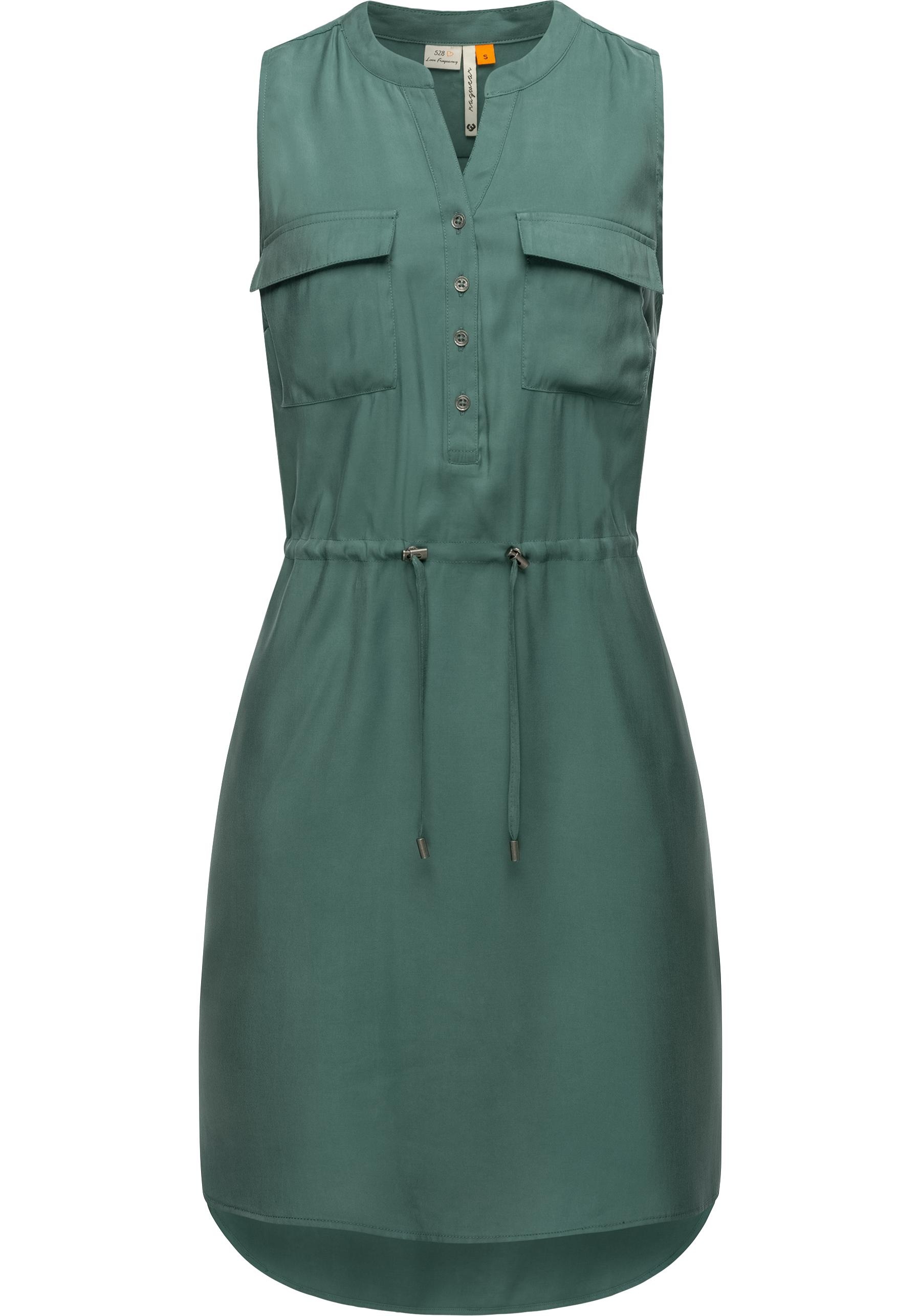 Blusenkleid RAGWEAR "Roissin", Damen, Gr. XL (42), Normalgrößen, grün (tannengrün), Material: 80% Viskose, 20% Polyester, tailliert ca. Mitte Oberschenkel, V-Ausschnitt, angeschnitten, Kleider Blusenkleid, stylisches Sommerkleid mit Bindeband
