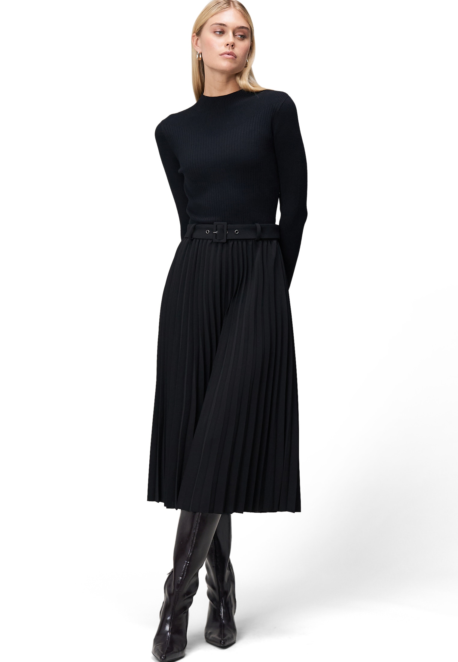 Zero Strickkleid »zero Damen Strickkleid mit Faltenrock«, Gürtel