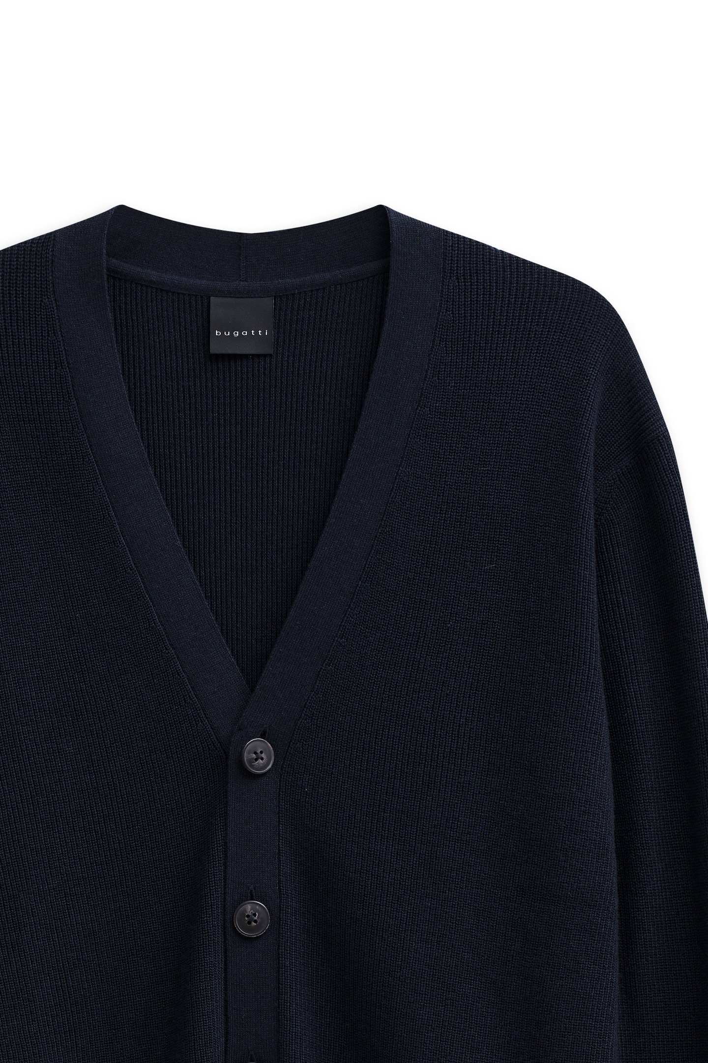 bugatti Cardigan »Regular Fit«, mit V-Ausschnitt und Ripp-Struktur