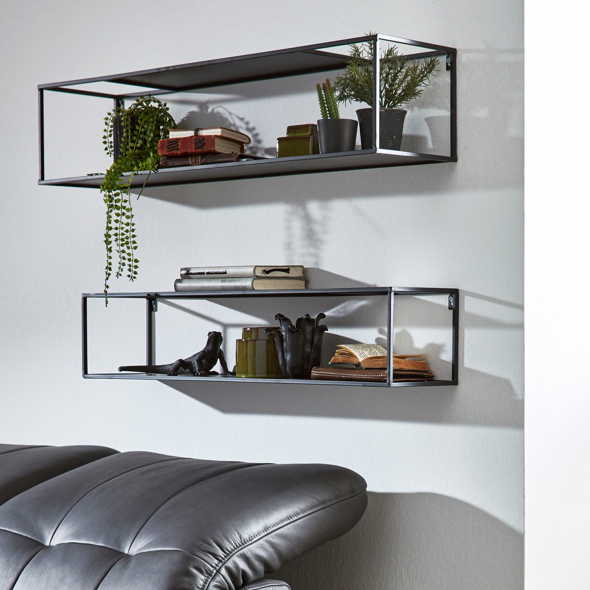 HAKU Wandregal »Hängeregal, Wandboard« Set,  rechteckig - aus Metall Schwarz - B/T/H 75/14/14 und 85/17/17 cm