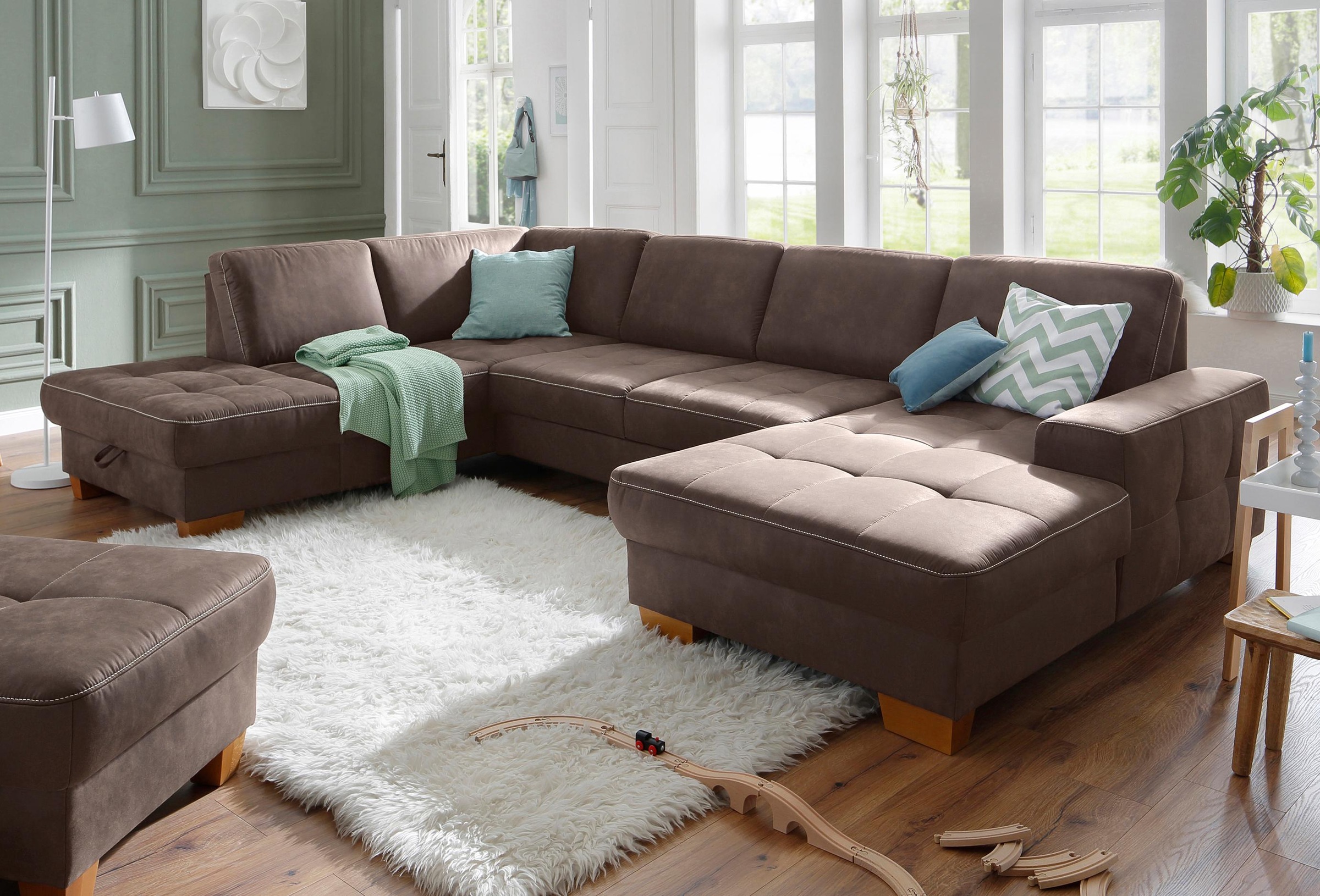 OTTO home Wohnlandschaft "Puccini U-Form" mit Federkern, Sitztiefenverstellung, Kontrastnaht