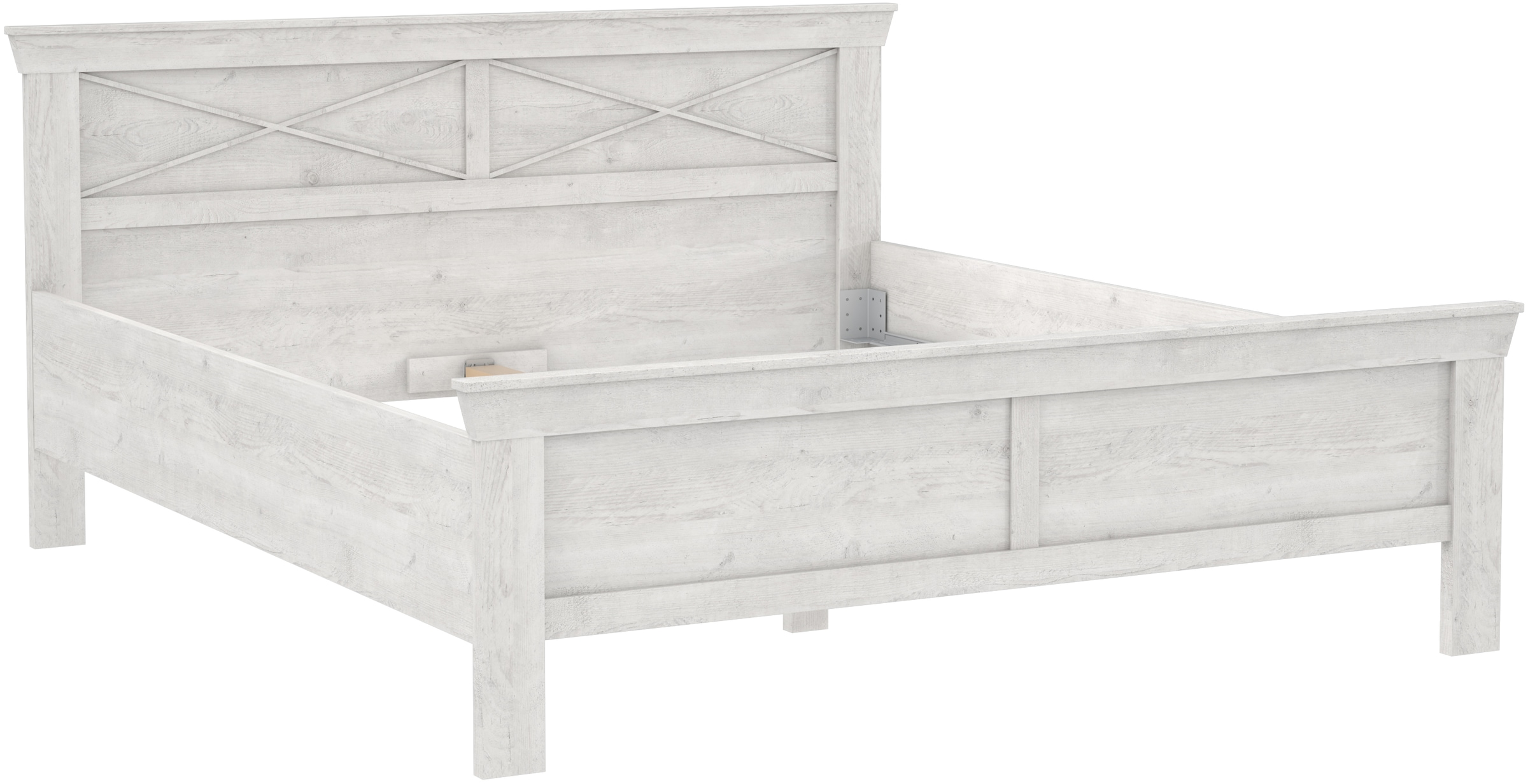 FORTE Bett »KASHMIR, Belastbarkeit 250 KG, dekoratives Kopfteil« Liegefläche 180 x 200 cm, B x H x T: ca. 191 x 99x 210 cm,  Bett im Landhaustil, pflegeleicht , Dekor Pinie Weiß