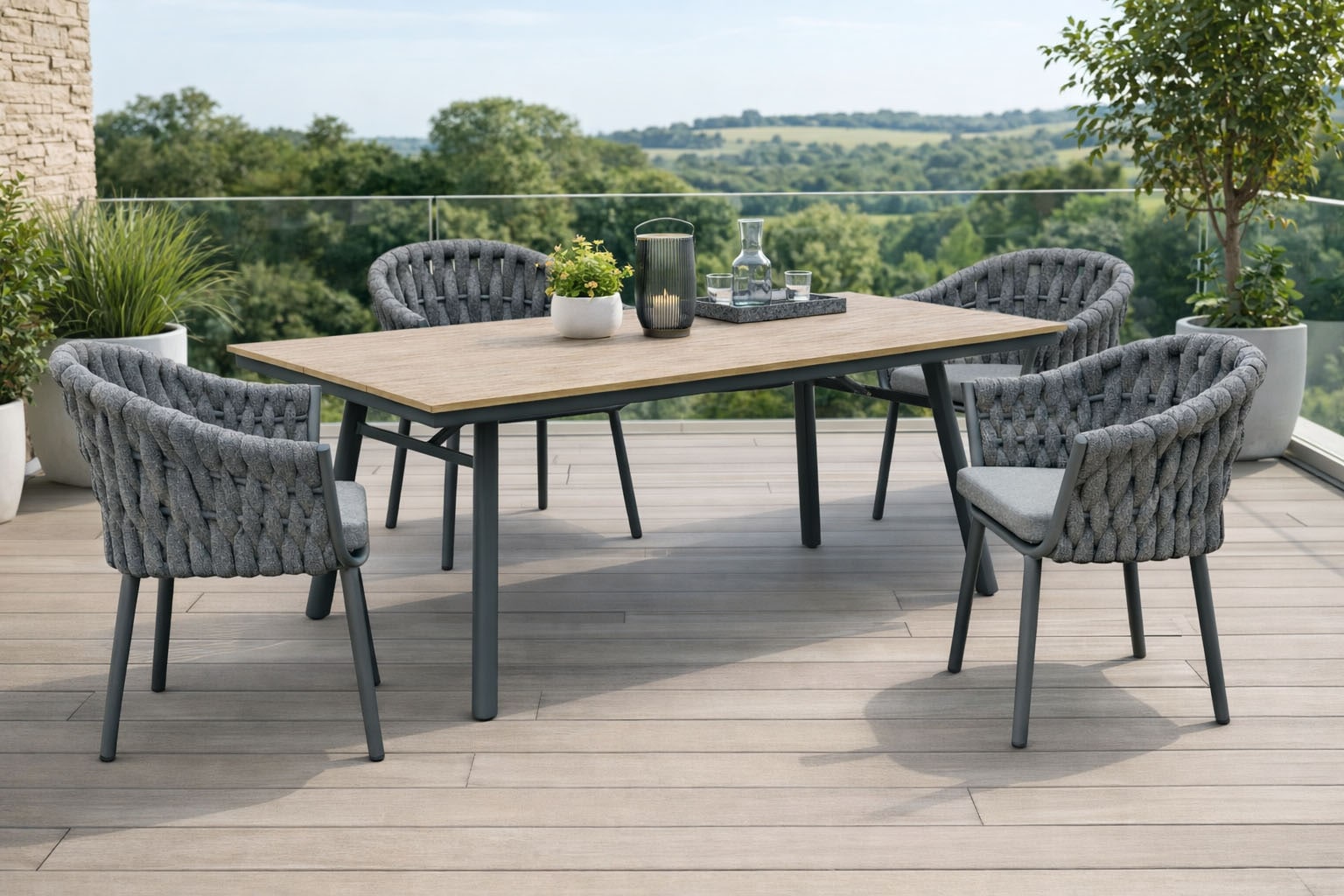 Destiny Garten-Essgruppe "MOLINO SAN MARINO 4 Se + Tisch RE 180x90cm holzfarben/ anthrazit" Set, Aluminium, Rope, Polywood