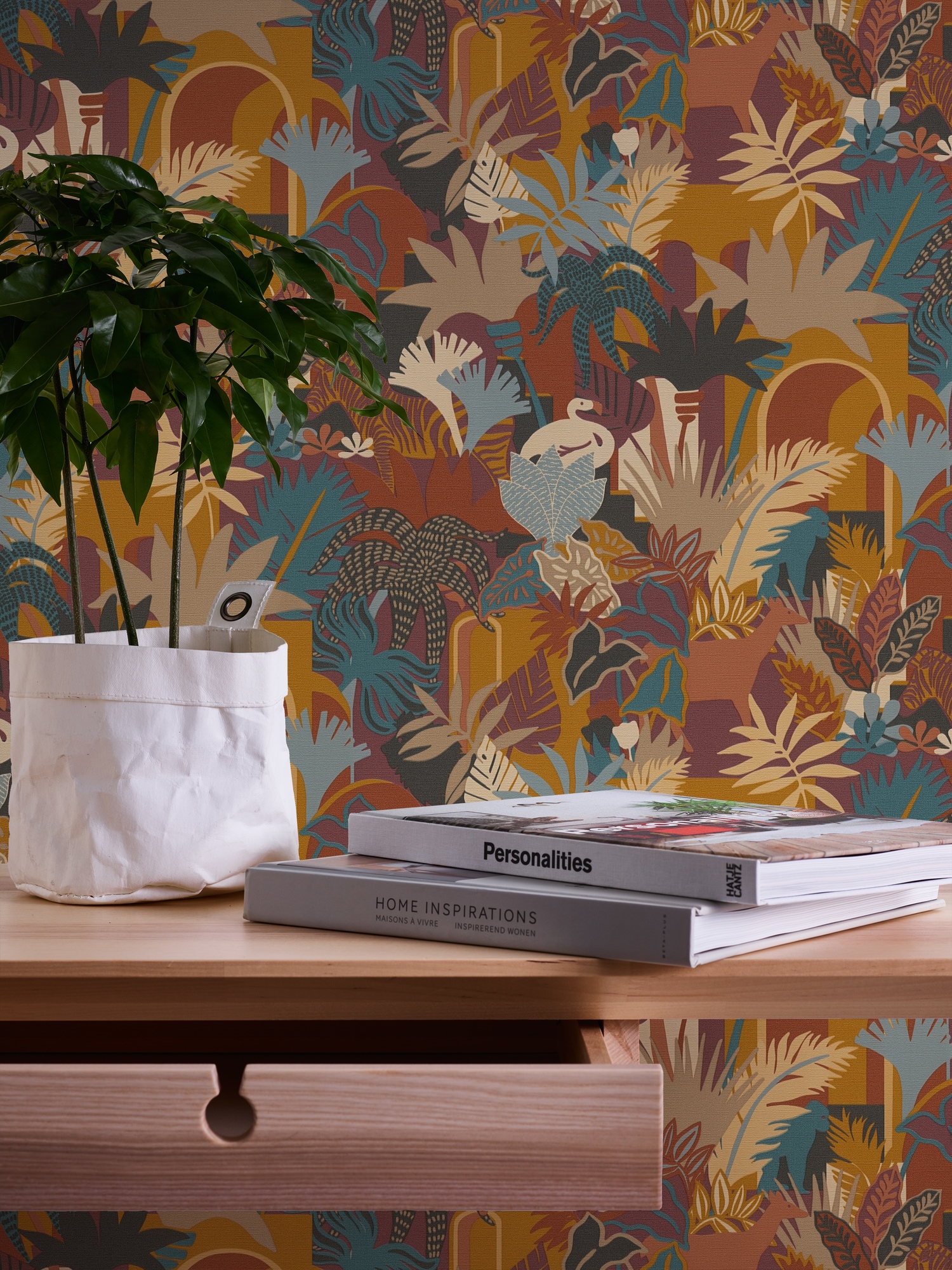 A.S. Création Vliestapete »Antigua Retrotapete Artdeco«, matt-gemustert-neutral, Dschungeltapete Floral mit Tieren Tapeten Wohnzimmer Schlafzimmer Flur